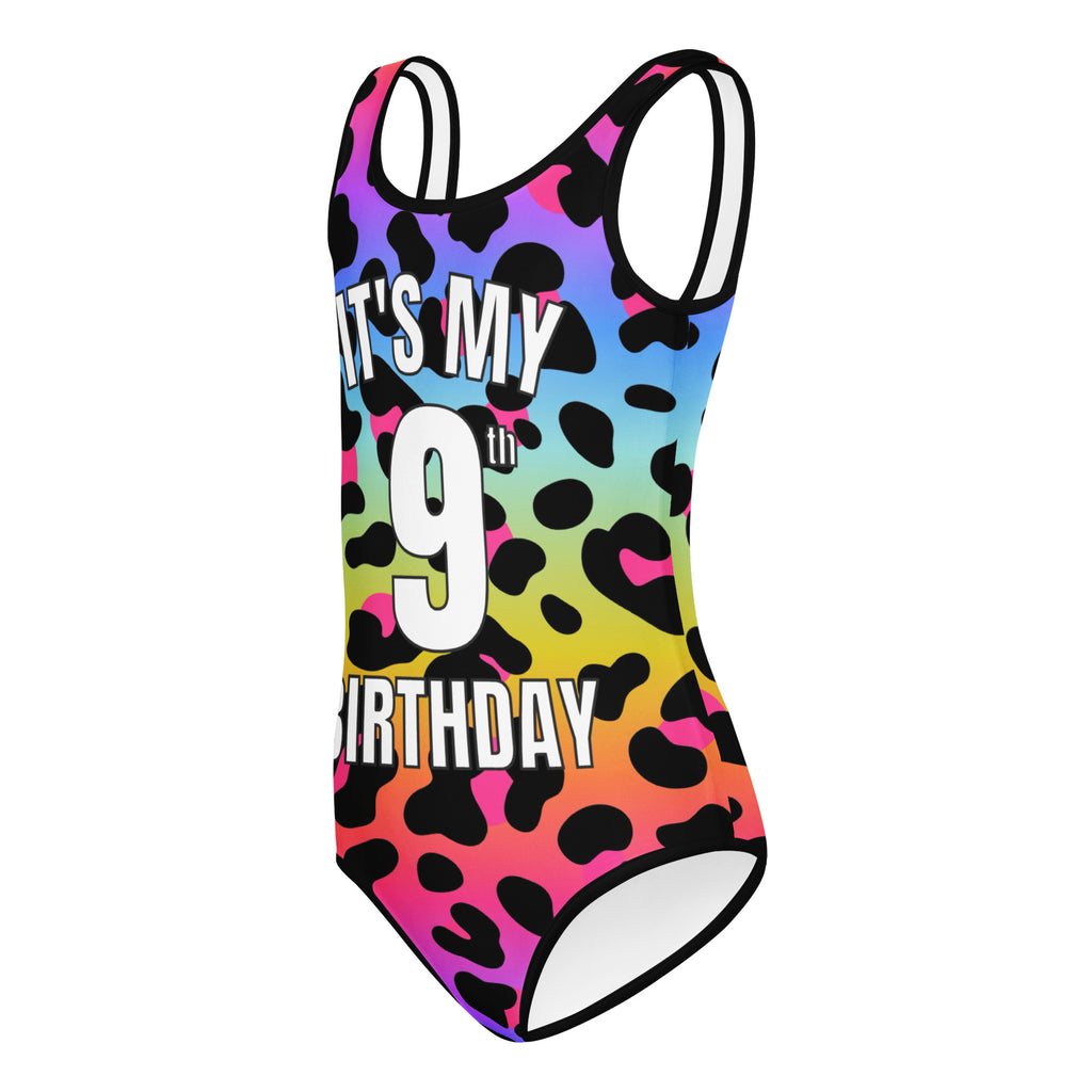 Girls Rainbow Leopard Custom Age It's My Birthday Leotard - Quick Drying For Dance and Gymnastics
