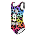 Girls Rainbow Leopard Custom Age It's My Birthday Leotard - Quick Drying For Dance and Gymnastics