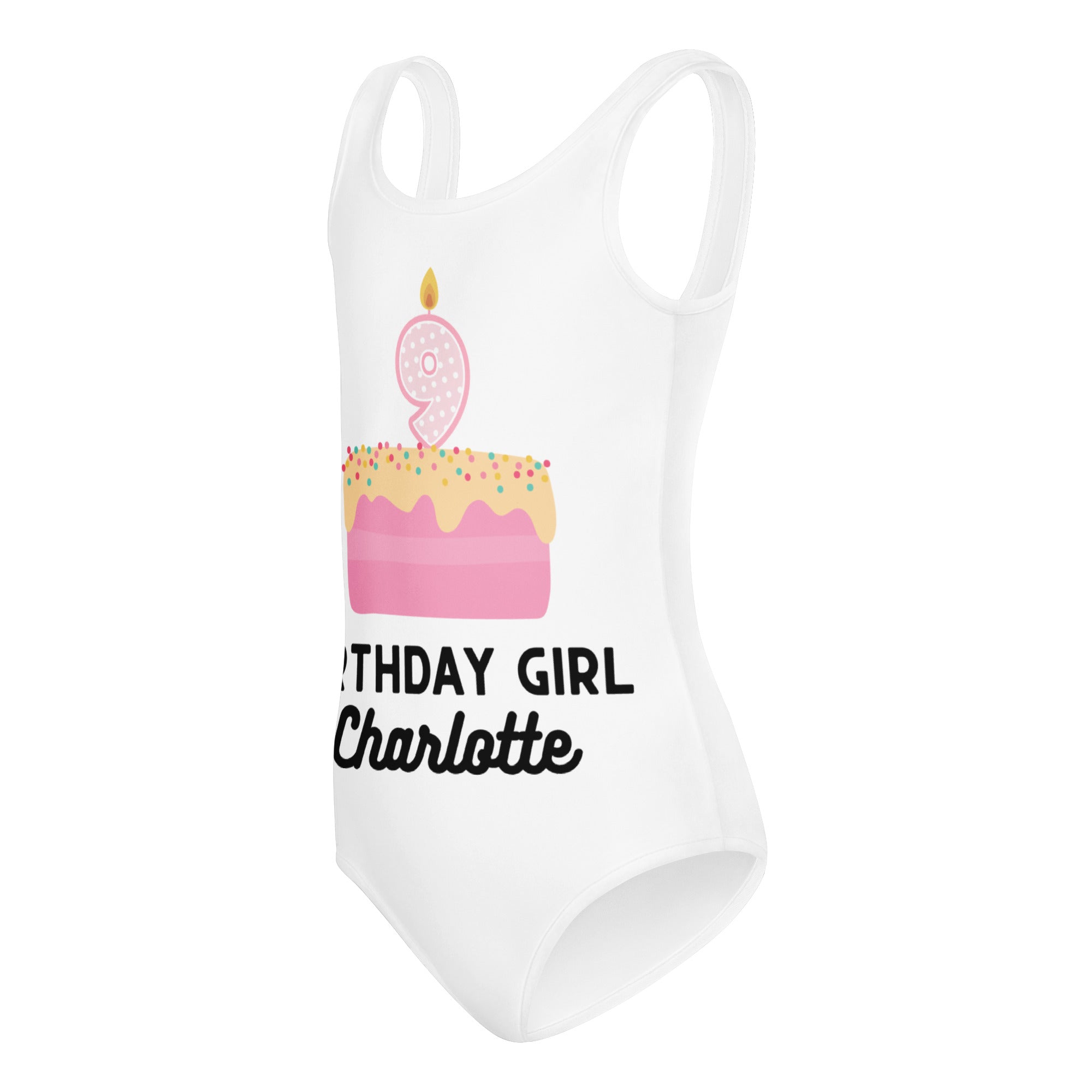 Birthday Girl Custom Name & Age Cake Candle Buttery Soft Leotard - Quick Drying For Dance and Gymnastics