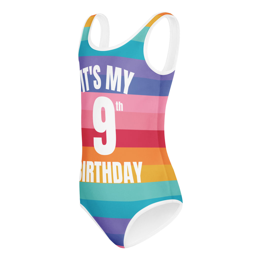 Girls Rainbow Stripes Custom Age It's My Birthday Leotard - Quick Drying For Dance and Gymnastics