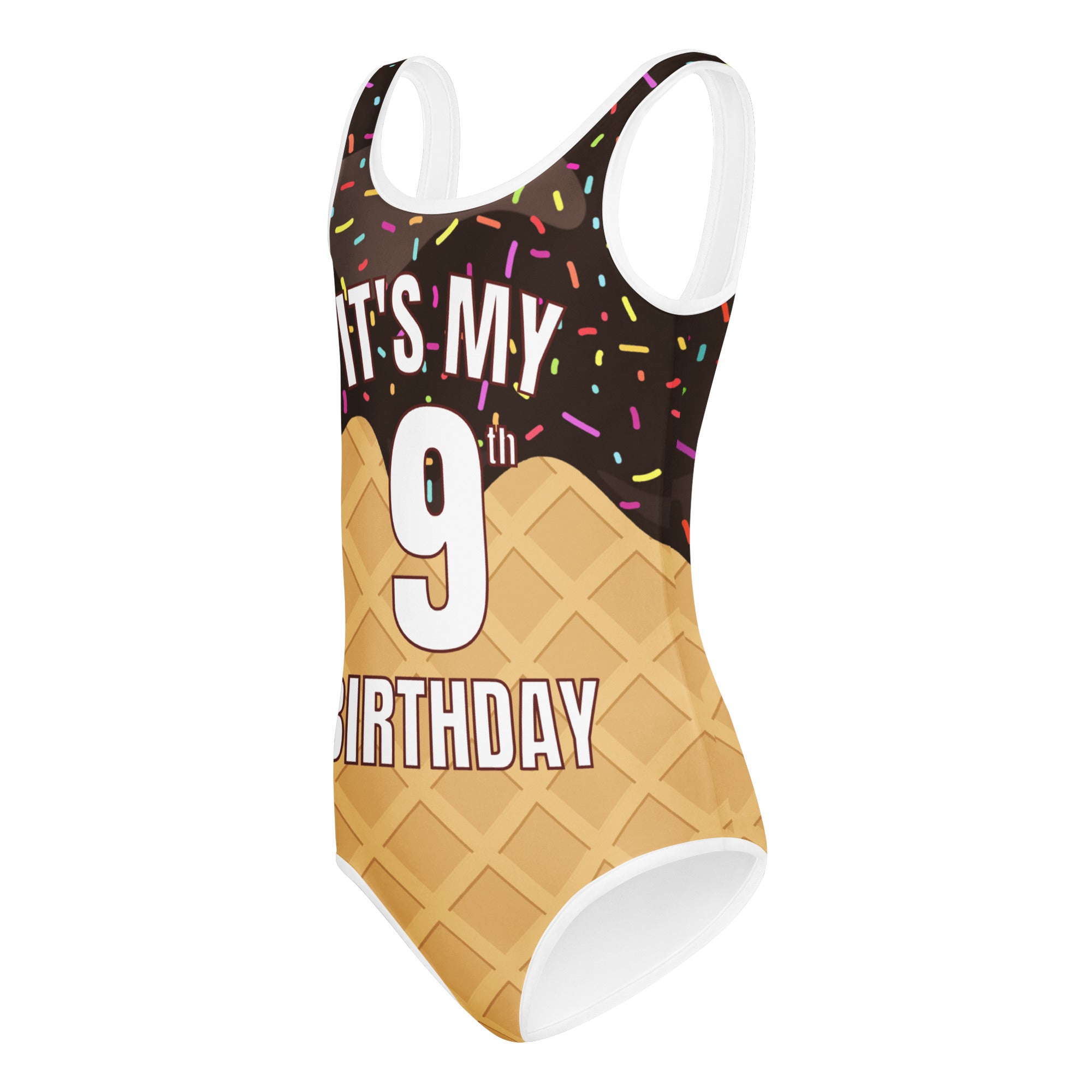 Girls Chocolate Ice Cream Cone Custom Age It's My Birthday Leotard - Quick Drying For Dance and Gymnastics