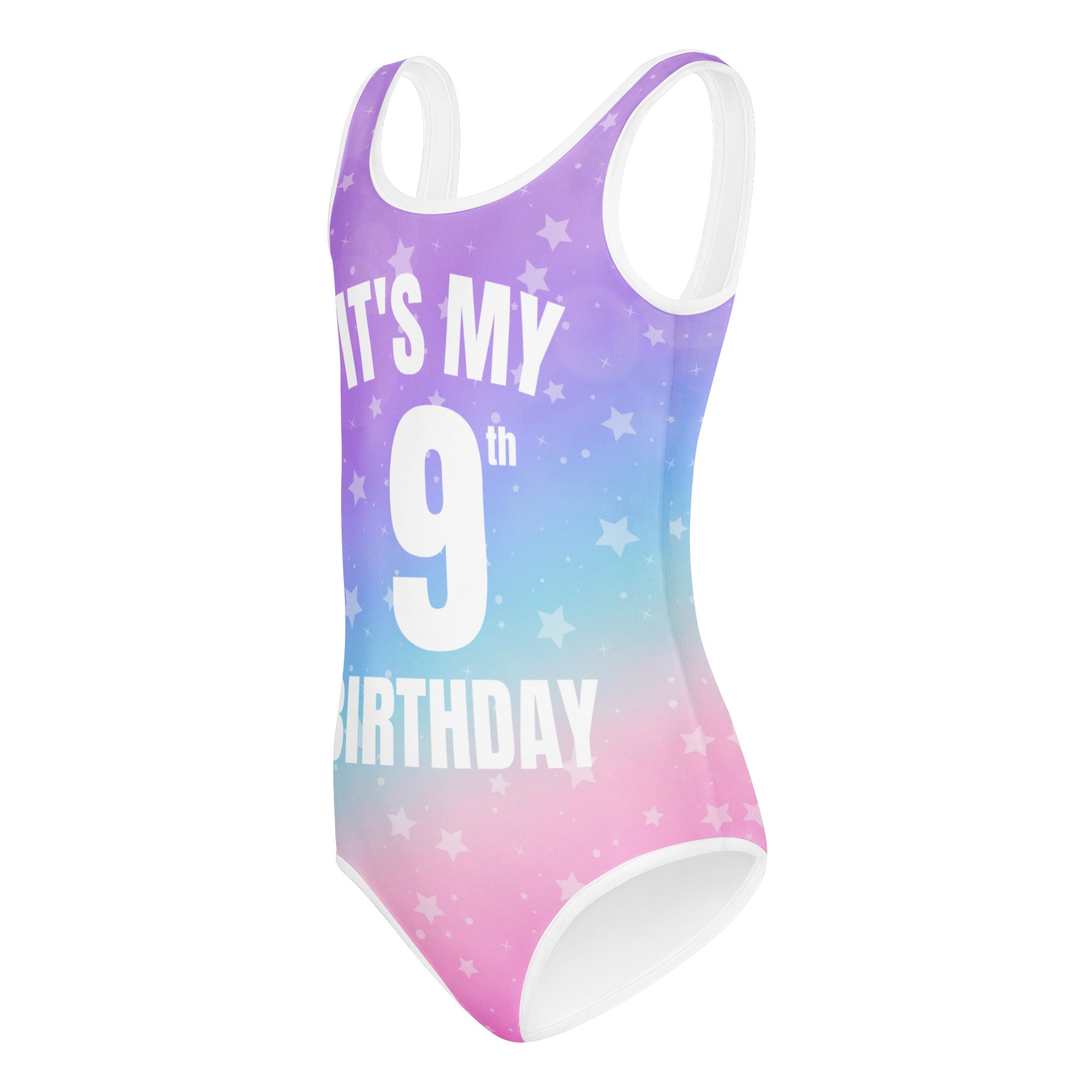 Girls Rainbow Stars Custom Age It's My Birthday Leotard - Quick Drying For Dance and Gymnastics