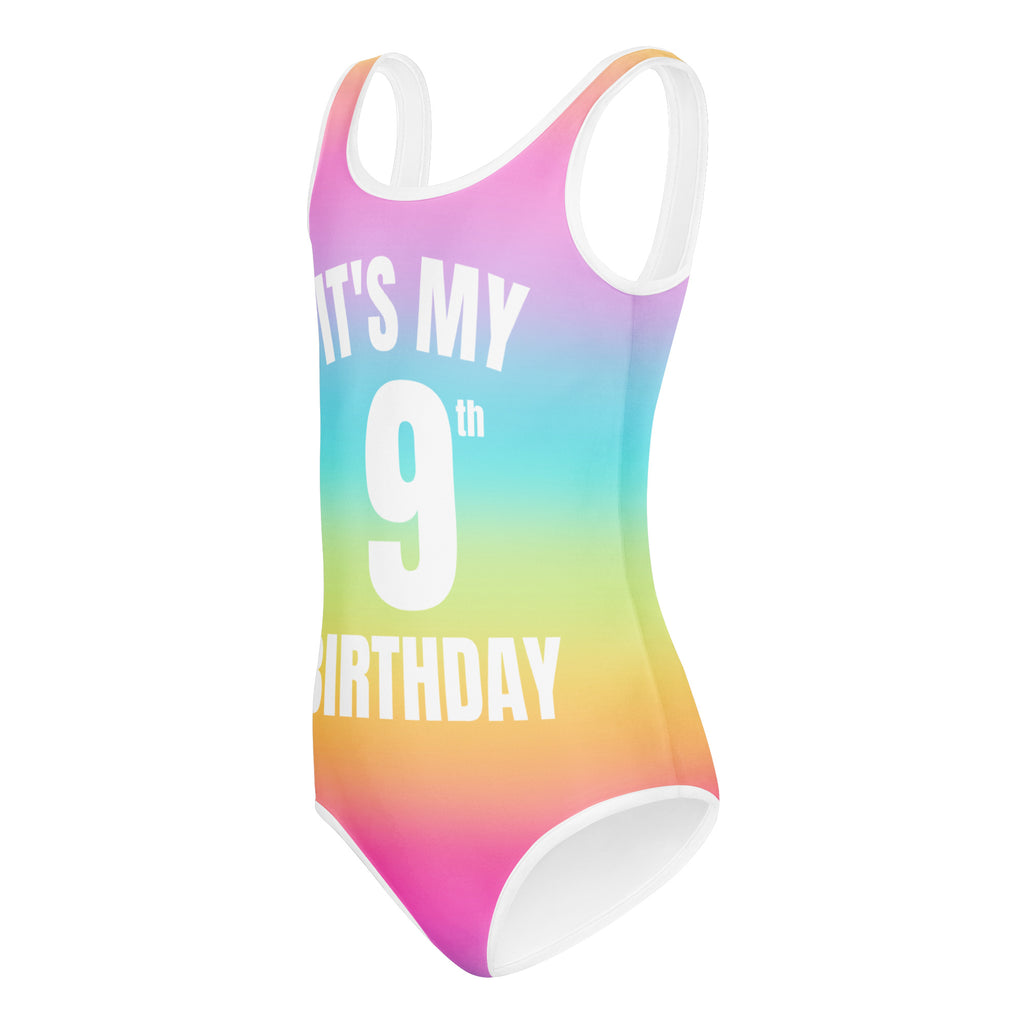 Girls Bright Rainbow It's My Birthday Buttery Soft Leotard With Custom Age & Name On Back - Quick Drying For Dance and Gymnastics