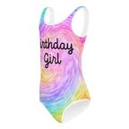 Girls Custom Age & Name Faux Rainbow Tie Dye Buttery Soft Leotard - Quick Drying For Dance and Gymnastics