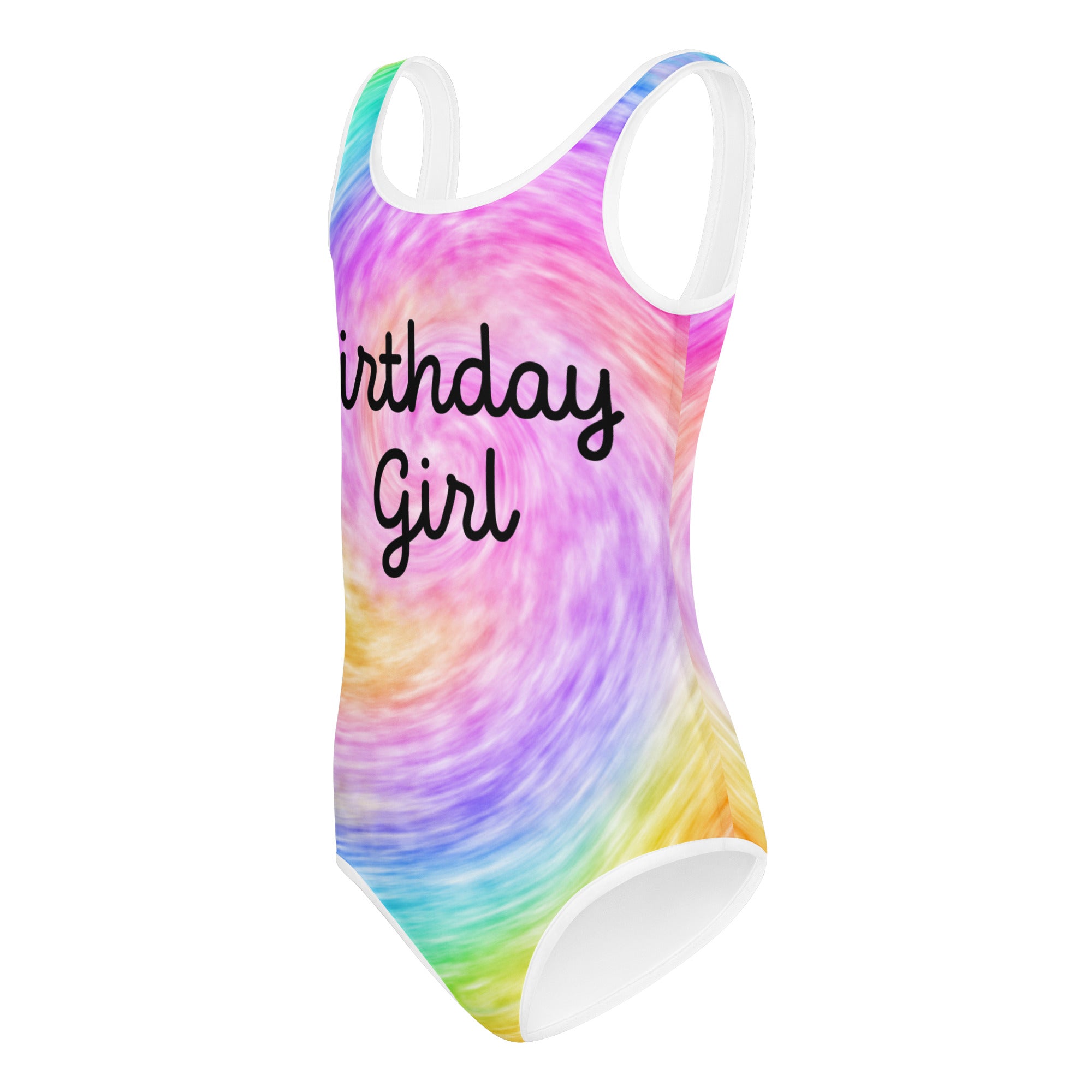Girls Custom Age & Name Faux Rainbow Tie Dye Buttery Soft Leotard - Quick Drying For Dance and Gymnastics