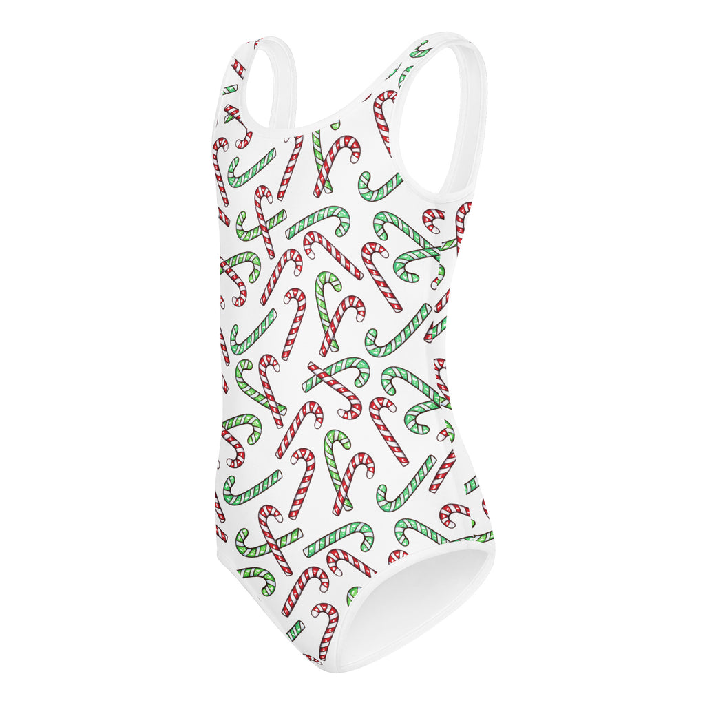 Girls Red & Green Candy Cane Christmas Buttery Soft Leotard - Quick Drying For Dance and Gymnastics