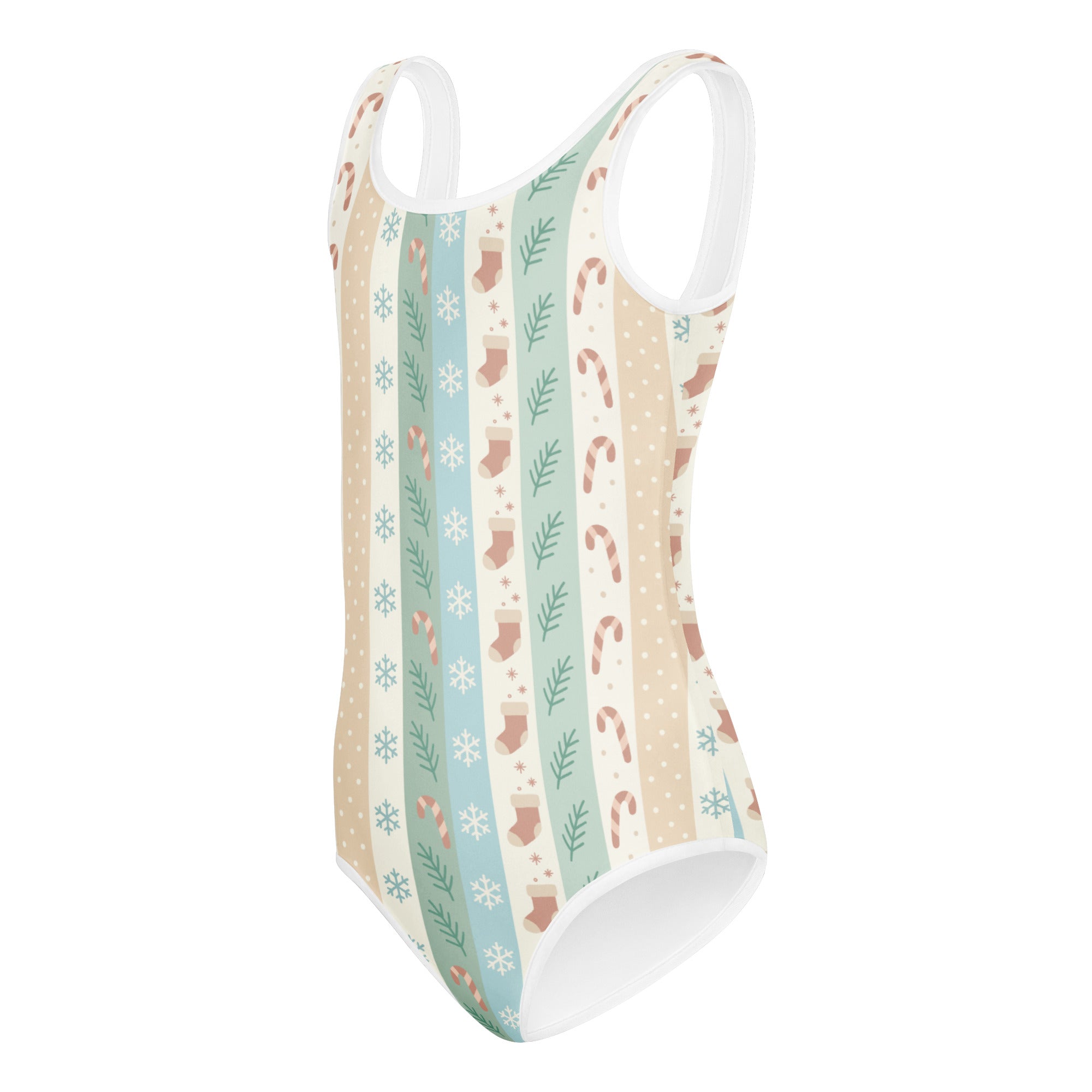 Girls pastel striped christmas buttery soft leotard with festive candy cane print quick drying for dance and gymnastics