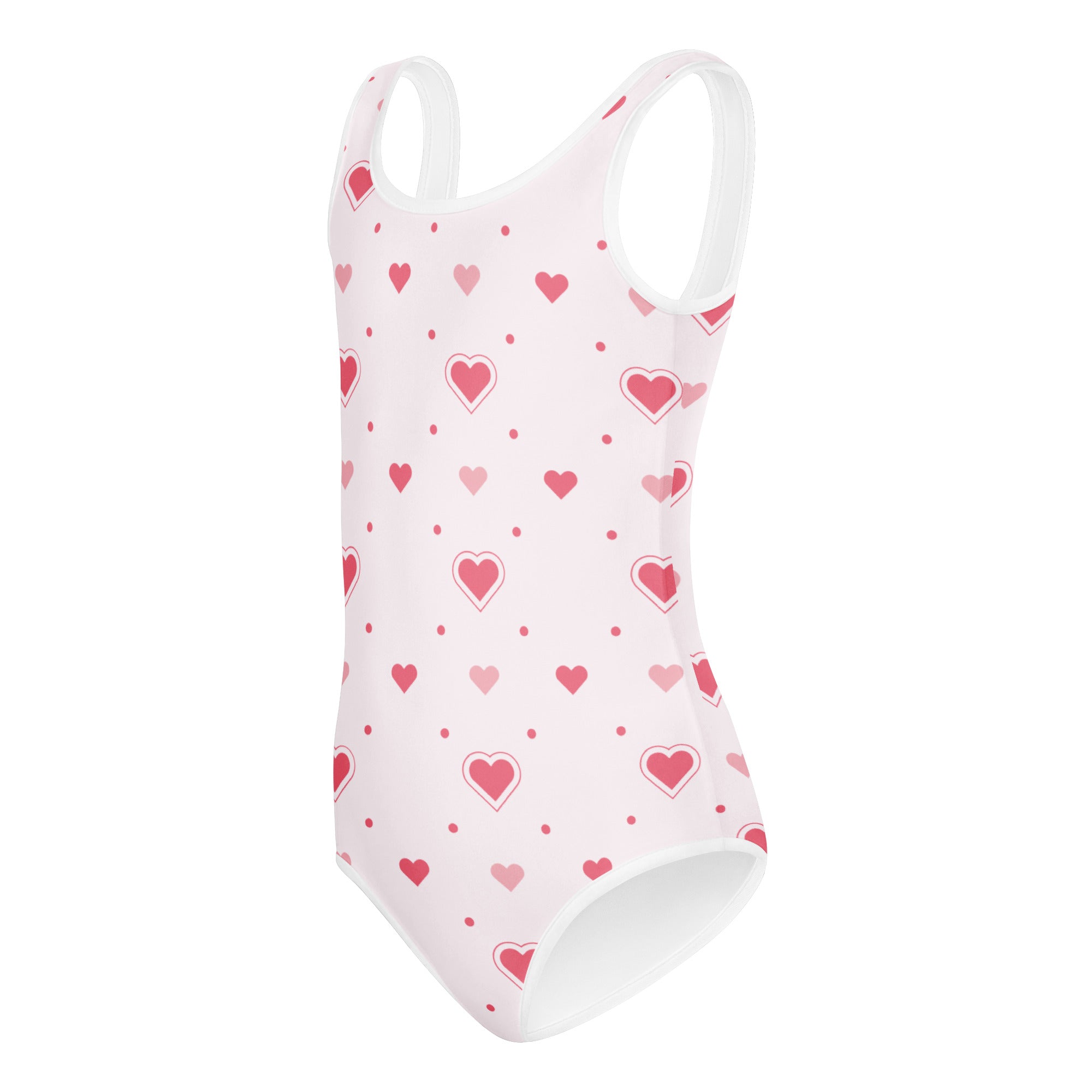 Girls valentine pink heart buttery soft one-piece swimsuit with playful design quick drying for dance and gymnastics