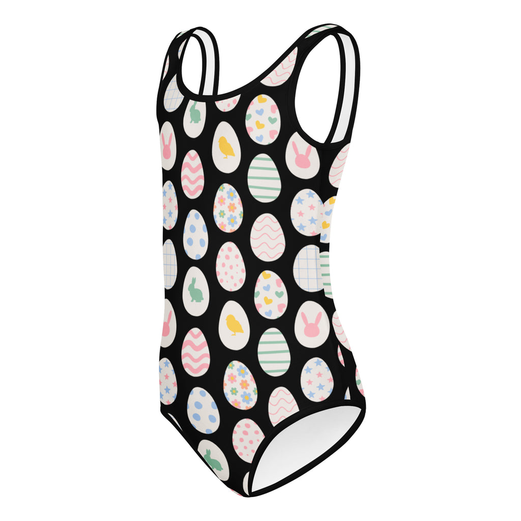 Black girls one-piece Easter egg leotard with pastel bunny chick patterns buttery soft quick drying for dance gymnastics