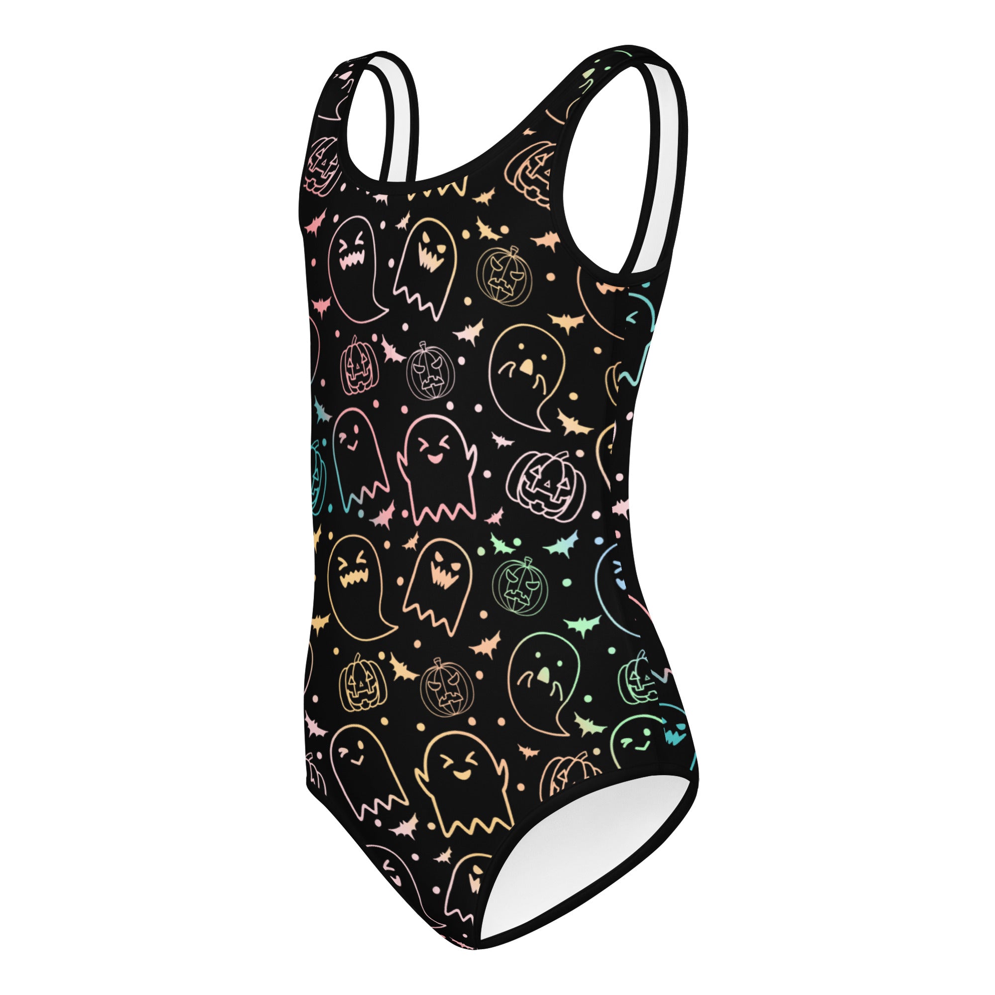 Girls Colorful Ghost & Pumpkin Halloween Leotard – Buttery-Soft, Quick-Dry 4-Way Stretch Comfort for Dance & Gymnastics