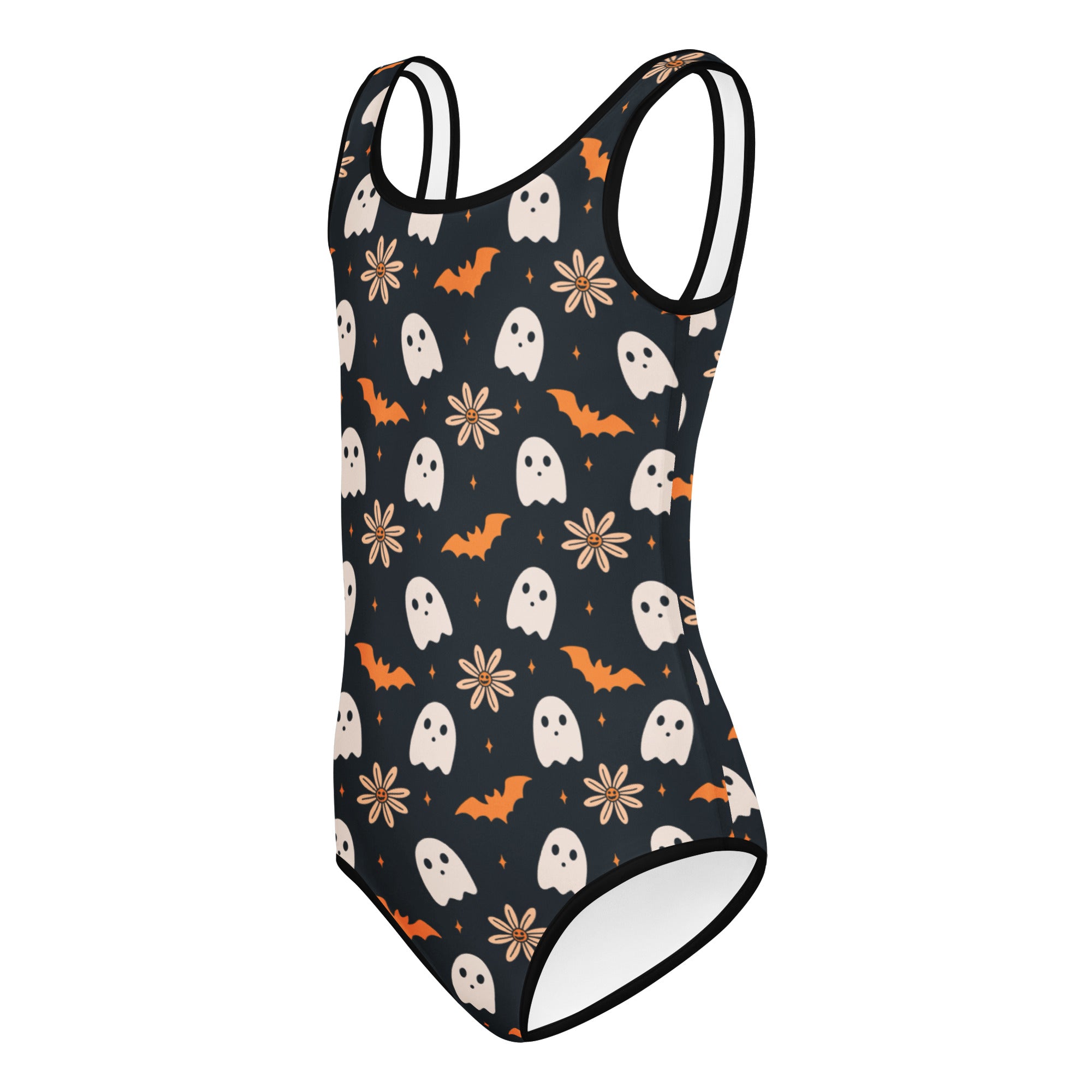 Girls Ghost Bat Floral Halloween Leotard – Buttery-Soft, Quick-Dry 4-Way Stretch Comfort for Dance & Gymnastics