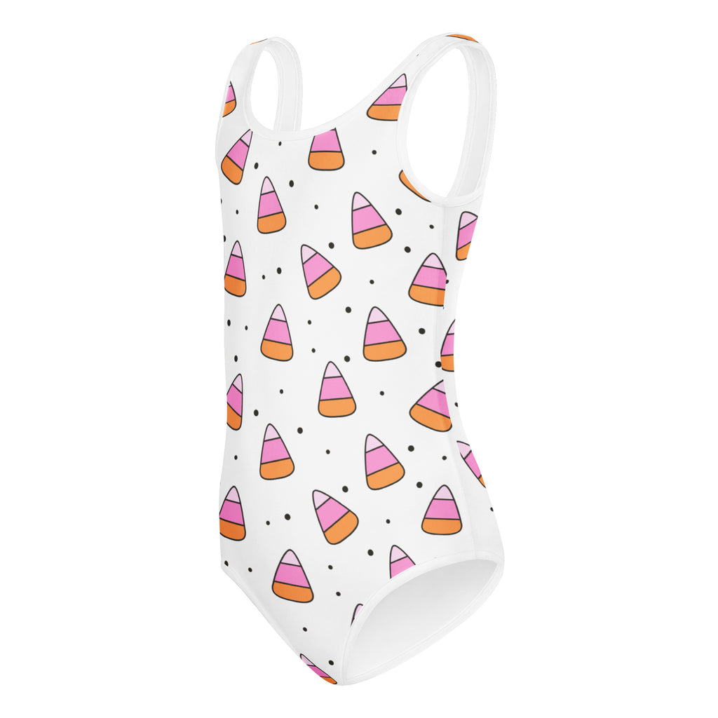 Girls White Candy Corn Halloween Leotard – Buttery-Soft, Quick-Dry 4-Way Stretch Comfort for Dance & Gymnastics