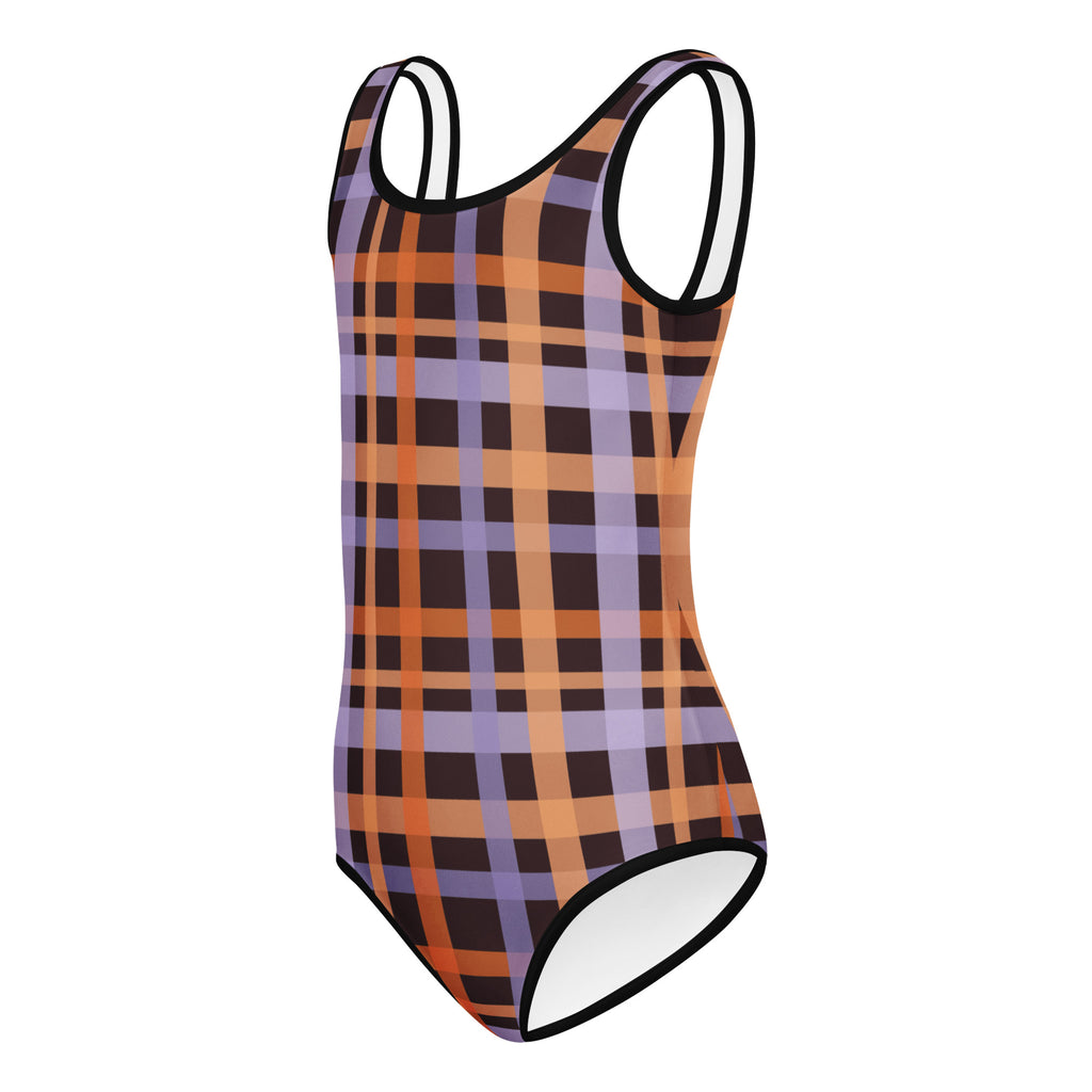 Girls Orange Purple Plaid Halloween Leotard – Buttery-Soft, Quick-Dry 4-Way Stretch Comfort for Dance & Gymnastics