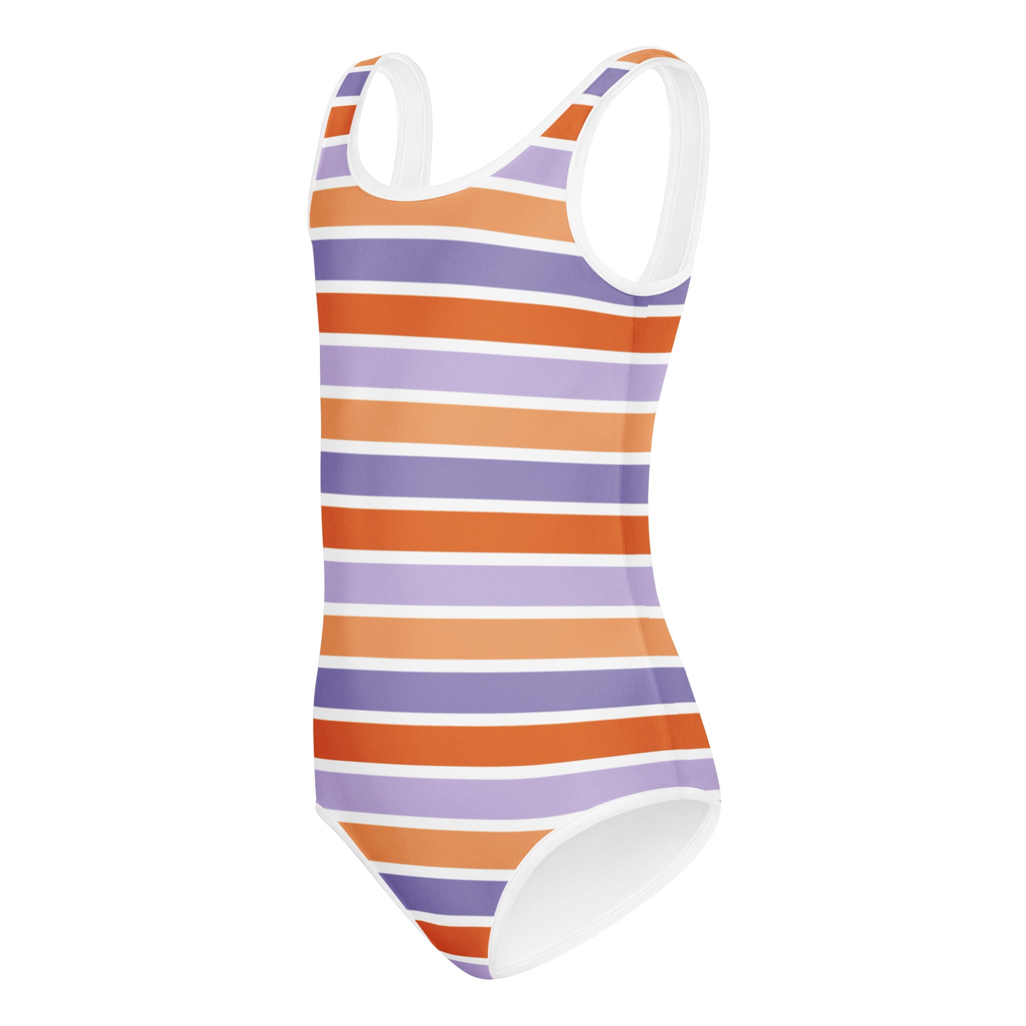 Girls Orange Purple Striped Halloween Leotard – Buttery-Soft, Quick-Dry 4-Way Stretch Comfort for Dance & Gymnastics