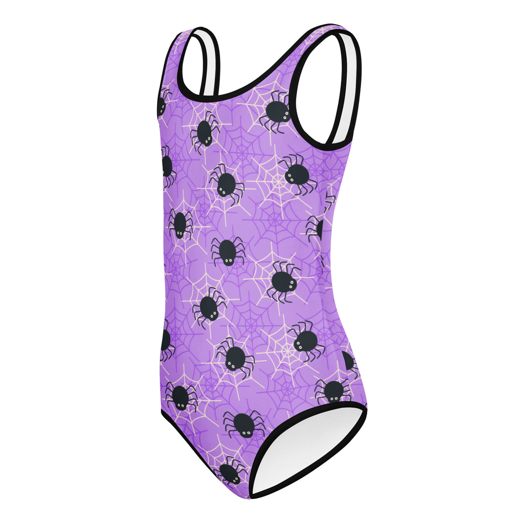 Girls Purple Spider Web Halloween Leotard – Buttery-Soft, Quick-Dry 4-Way Stretch Comfort for Dance & Gymnastics