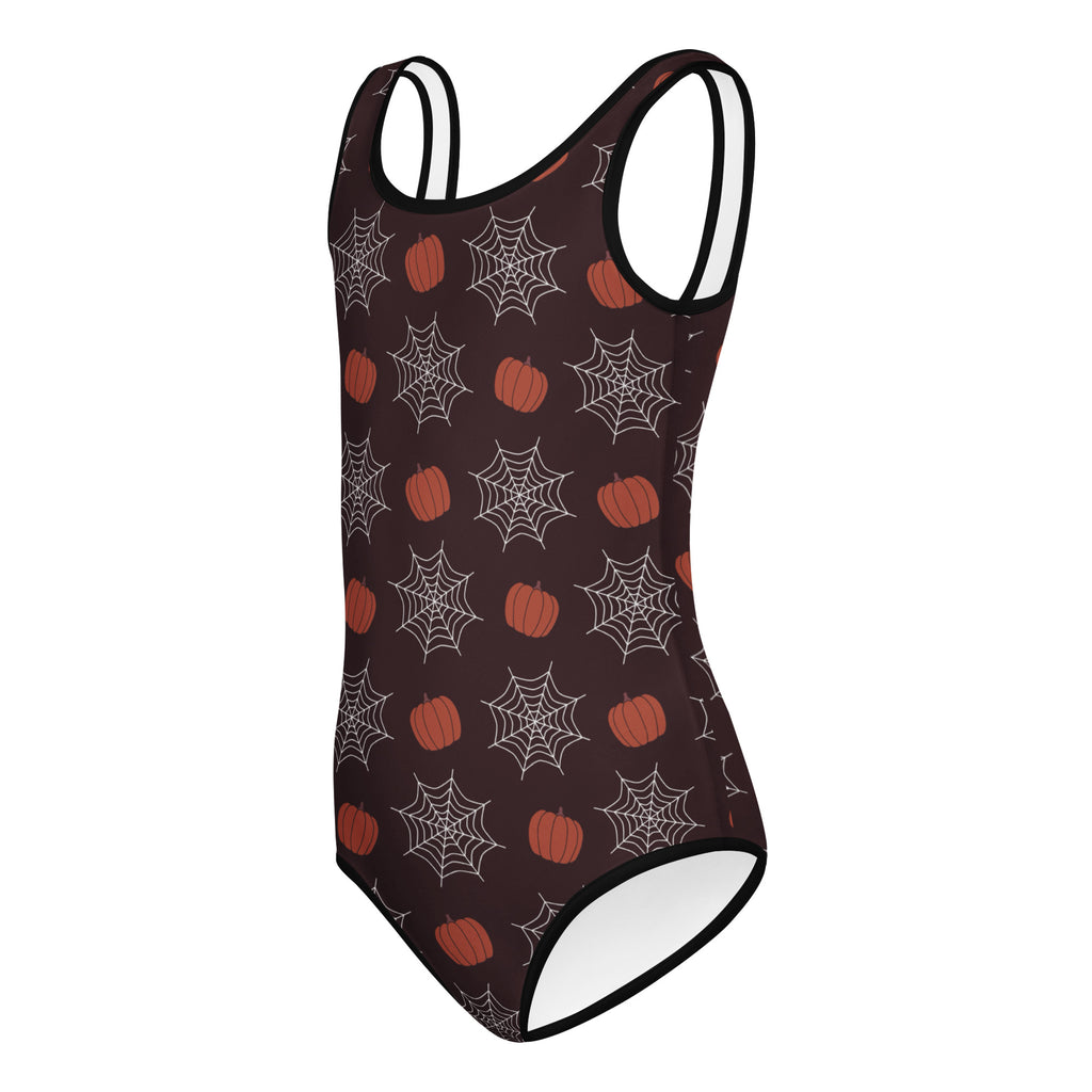 Girls Pumpkin Spider Web Halloween Leotard – Buttery-Soft, Quick-Dry 4-Way Stretch Comfort for Dance & Gymnastics