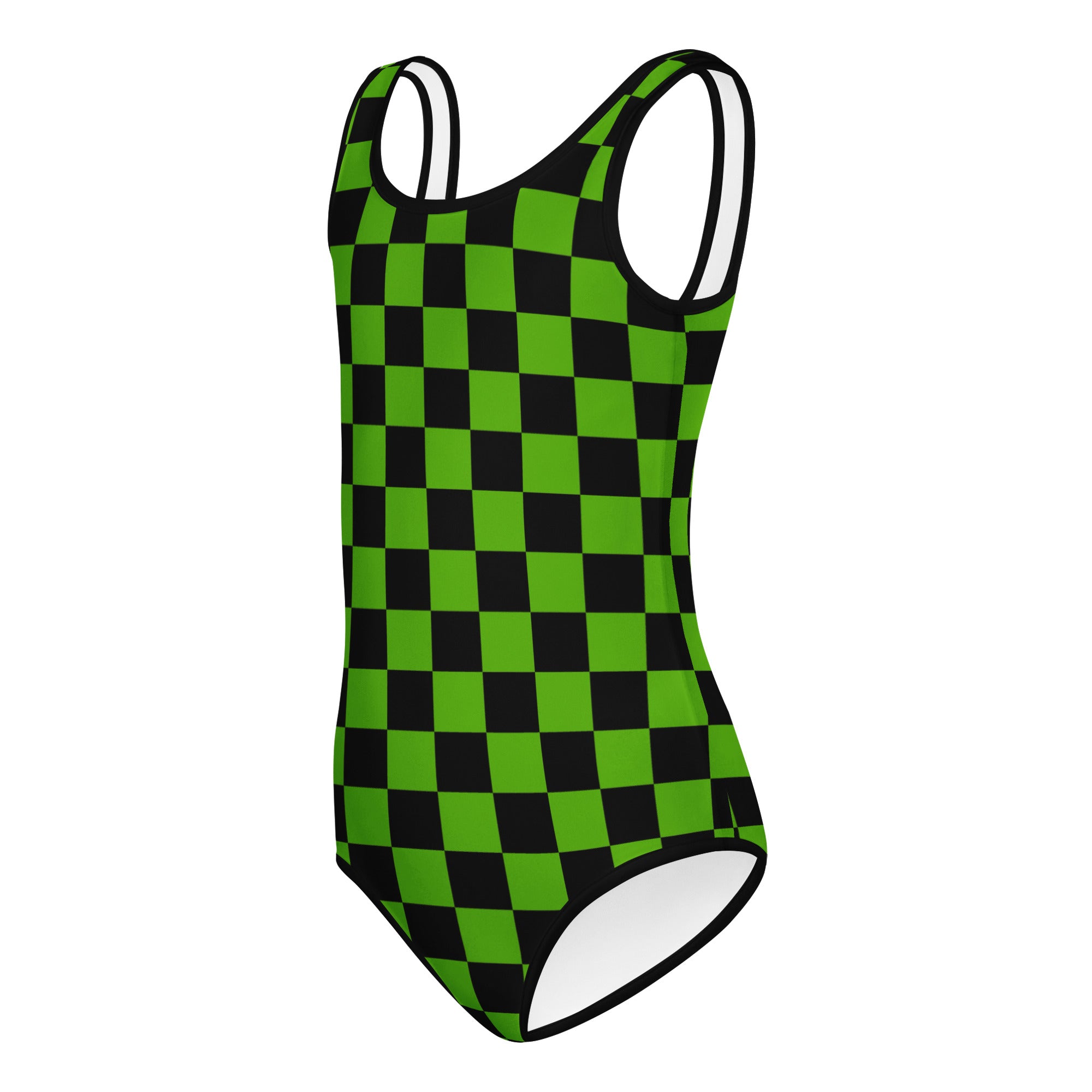 Girls Green Checkered Halloween Leotard – Buttery-Soft, Quick-Dry 4-Way Stretch Comfort for Dance & Gymnastics