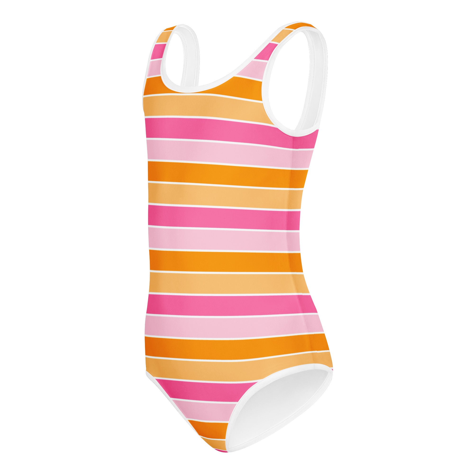 Girls Pink Orange Striped Leotard – Buttery-Soft, Quick-Dry 4-Way Stretch Comfort for Dance & Gymnastics