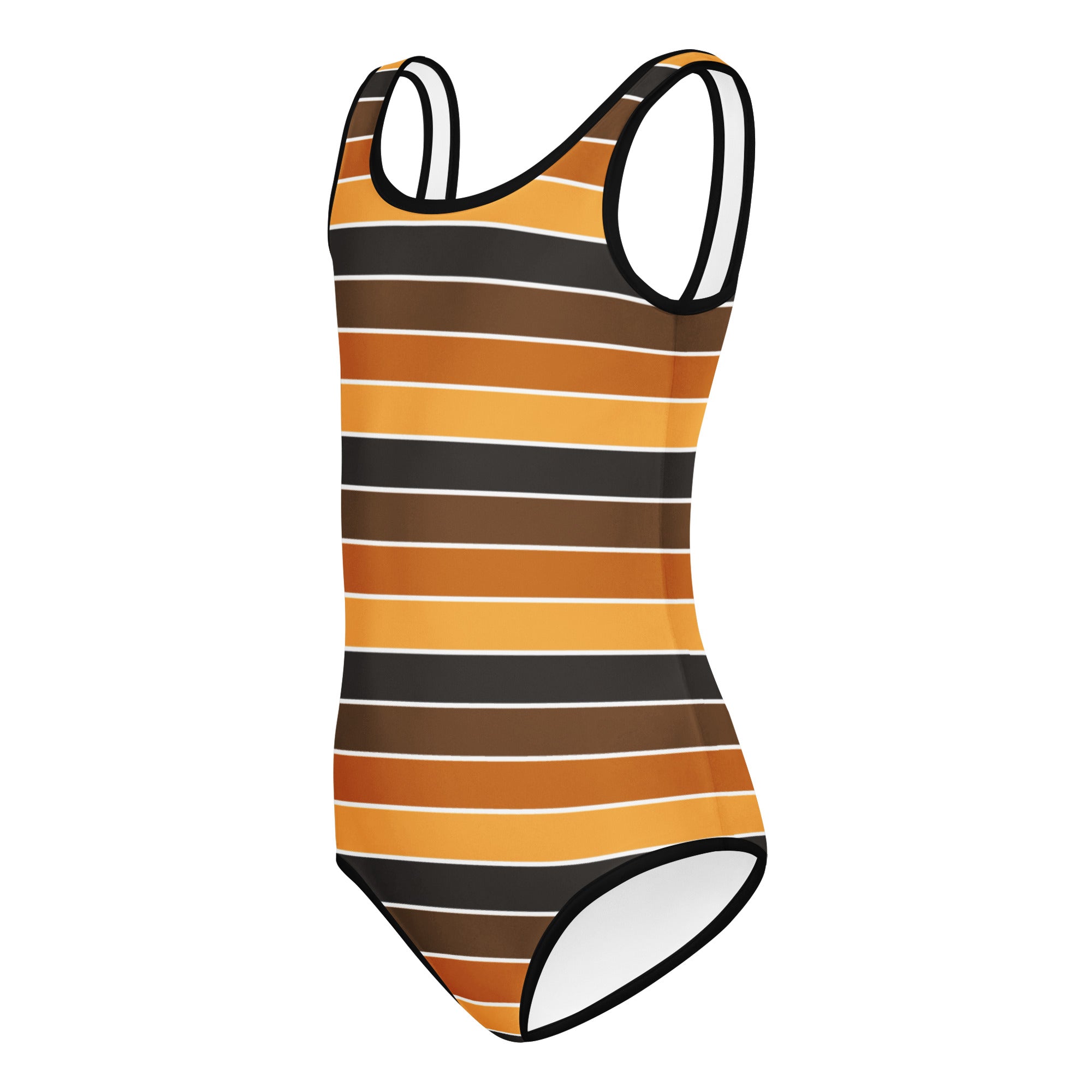 Girls Orange Brown Stripe Fall Leotard – Buttery-Soft, Quick-Dry 4-Way Stretch Comfort for Dance & Gymnastic