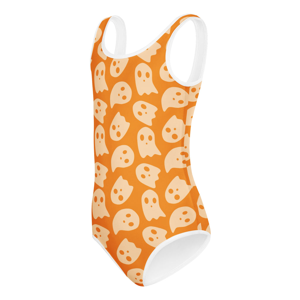 Girls Orange Ghost Halloween Leotard – Buttery-Soft, Quick-Dry 4-Way Stretch Comfort for Dance & Gymnastics