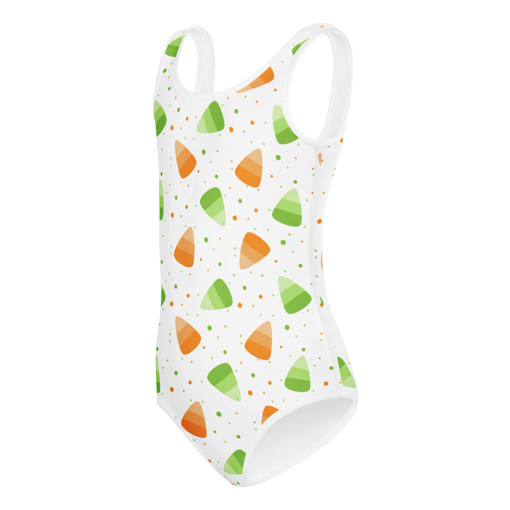 Girls Orange & Green Candy Corn Halloween Leotard – Buttery-Soft, Quick-Dry 4-Way Stretch Comfort for Dance & Gymnastics