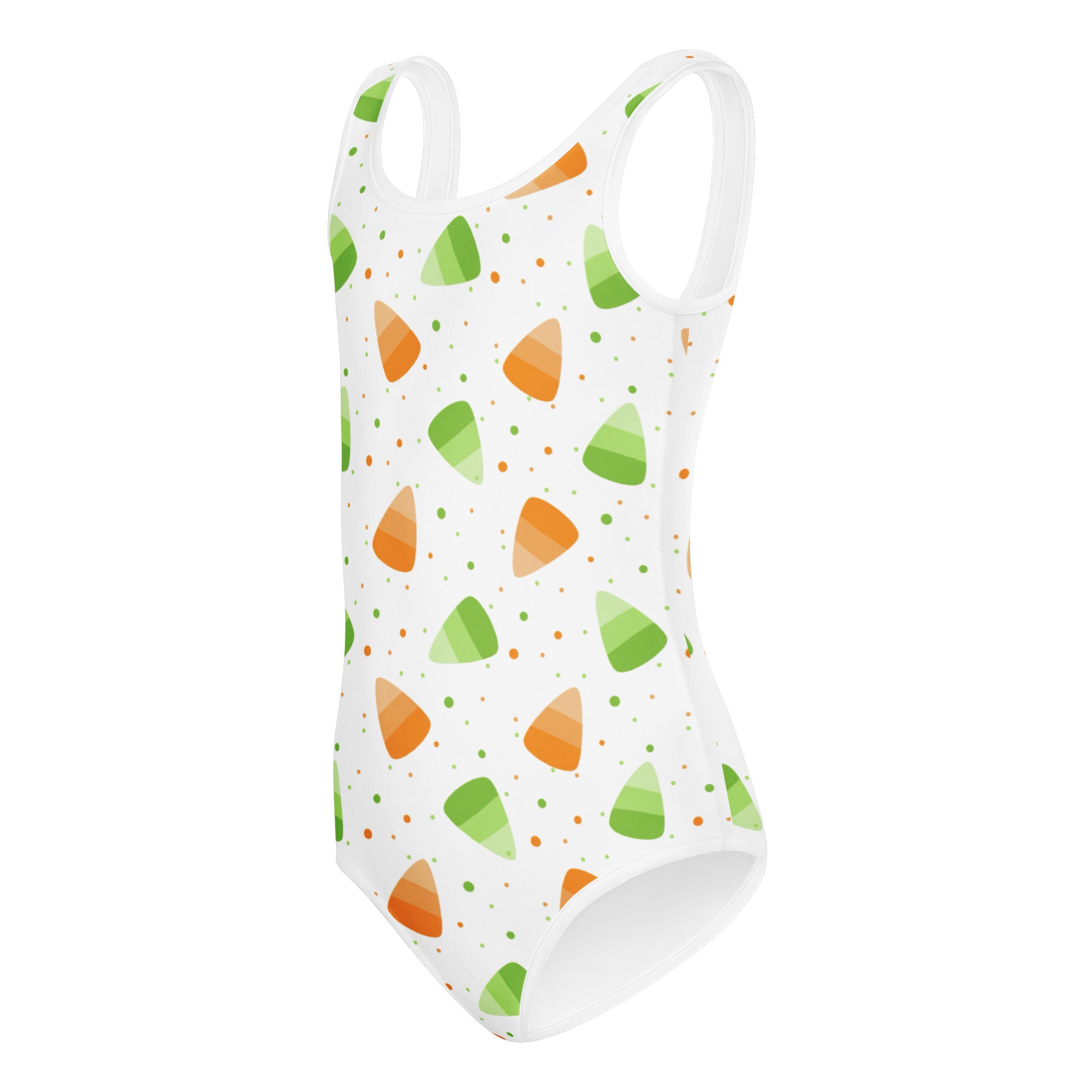 Girls Orange & Green Candy Corn Halloween Leotard – Buttery-Soft, Quick-Dry 4-Way Stretch Comfort for Dance & Gymnastics