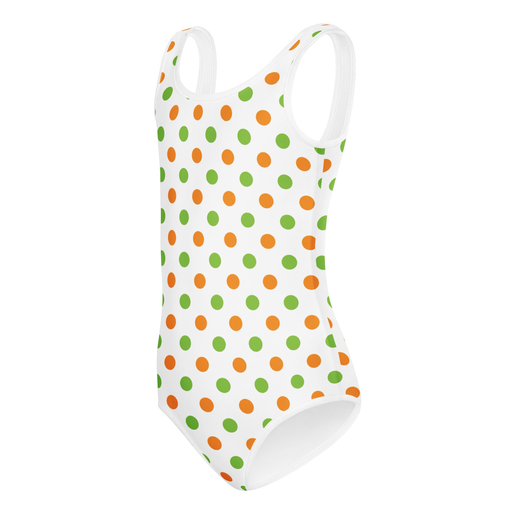 Girls Orange & Green Polka Dot Halloween Leotard – Buttery-Soft, Quick-Dry 4-Way Stretch Comfort for Dance & Gymnastics