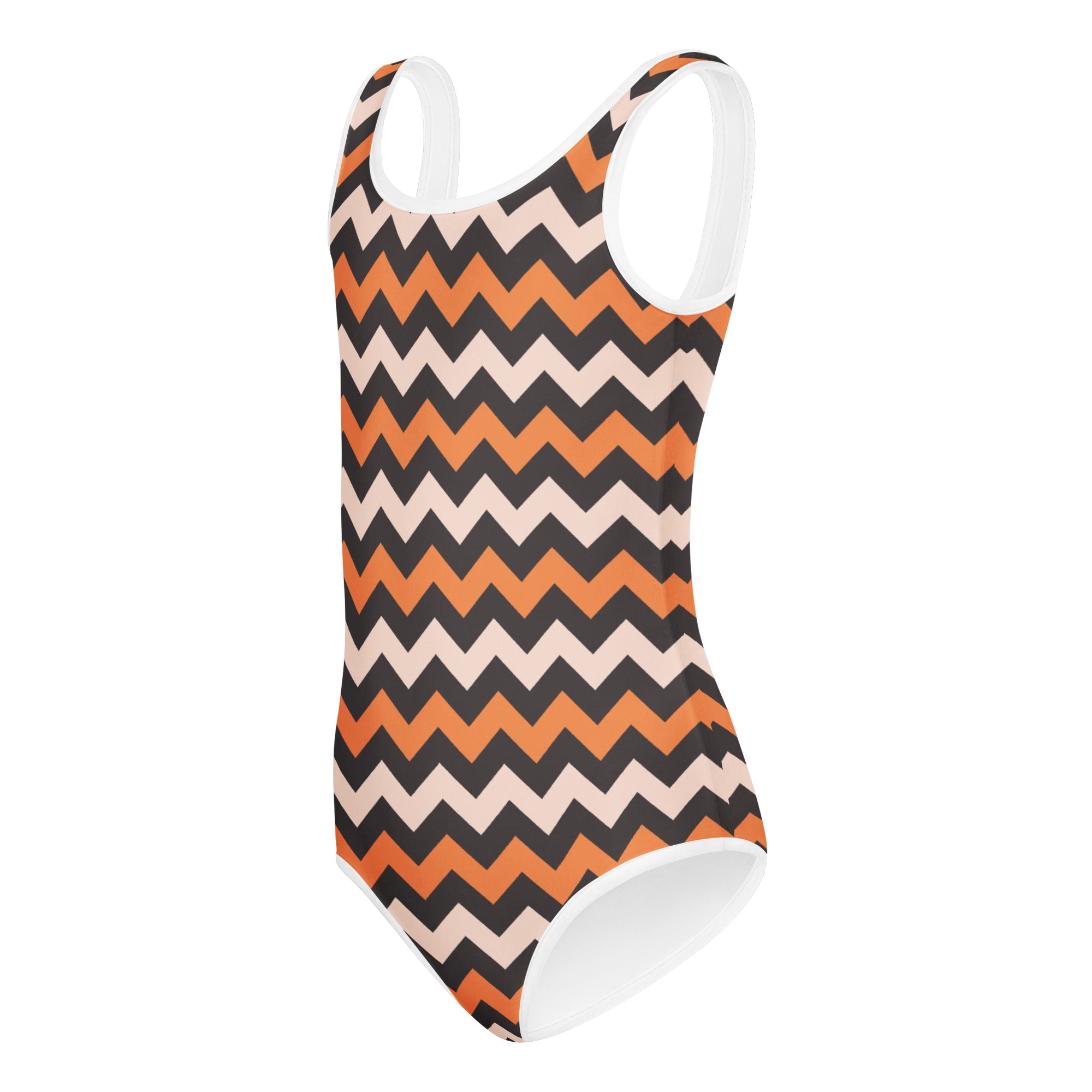 Girls Orange Chevron Leotard – Buttery-Soft, Quick-Dry 4-Way Stretch Comfort for Dance & Gymnastics