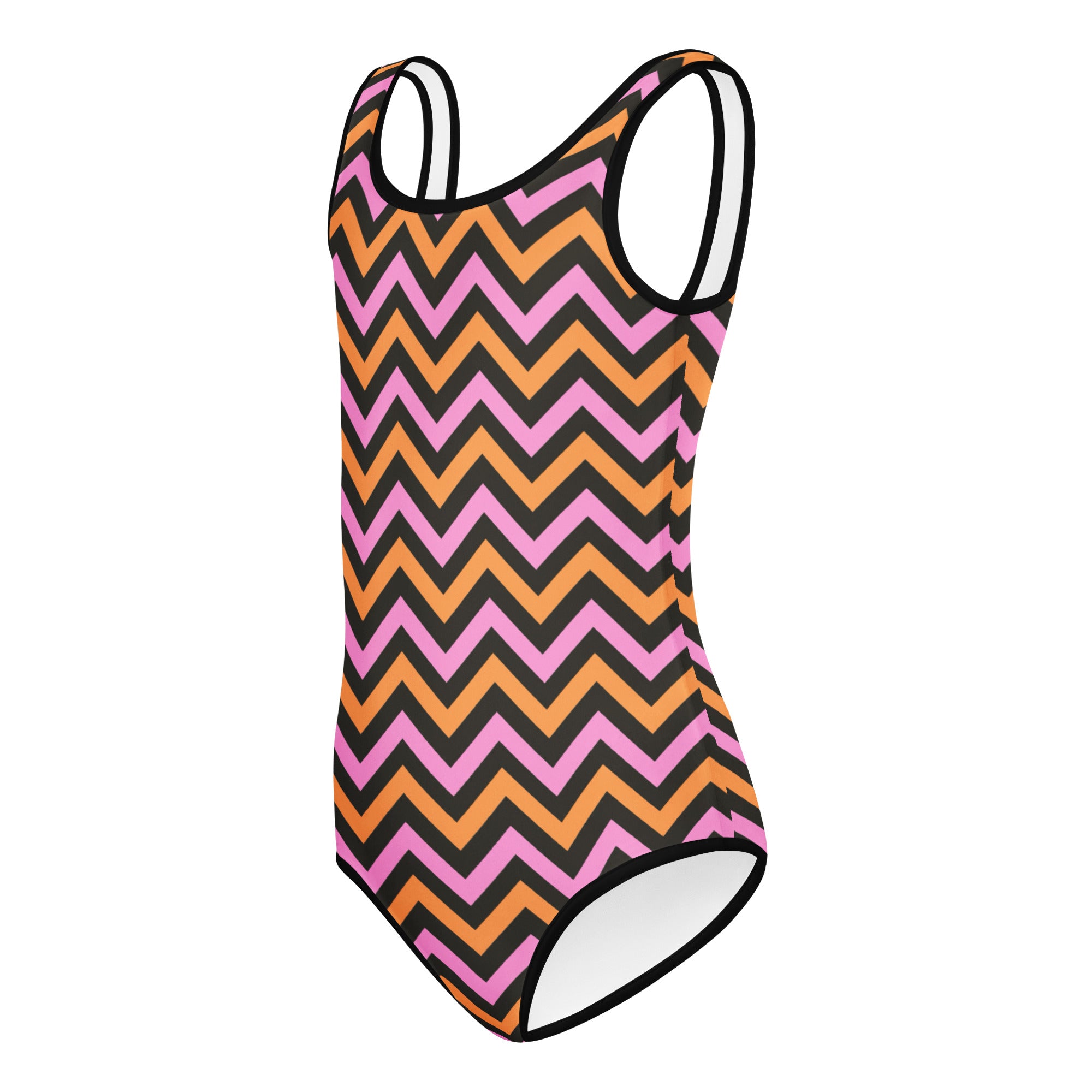Girls Pink & Orange Halloween Chevron Leotard – Buttery-Soft, Quick-Dry 4-Way Stretch Comfort for Dance & Gymnastics