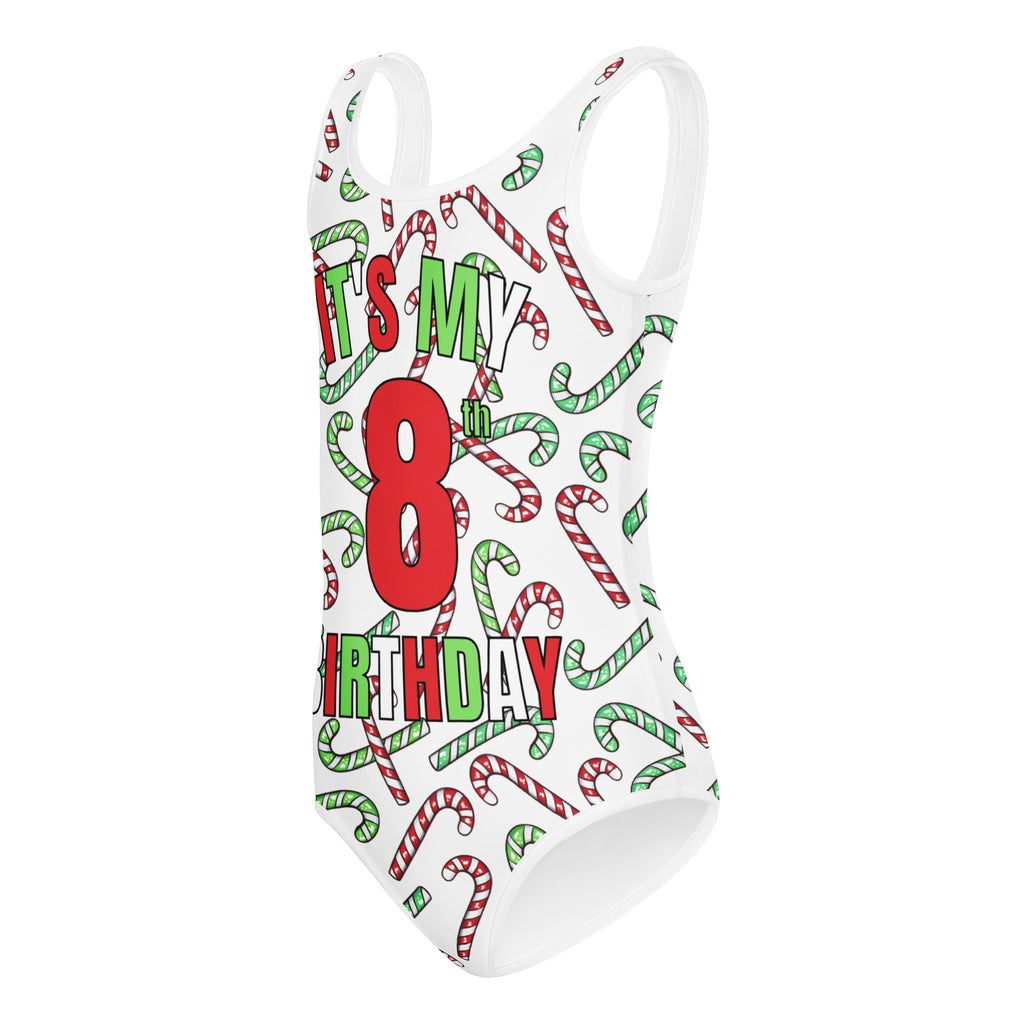 Girls Red & Green Candy Cane Custom Age It's My Birthday Christmas Leotard – Buttery-Soft, Quick-Dry 4-Way Stretch Comfort for Dance & Gymnastics
