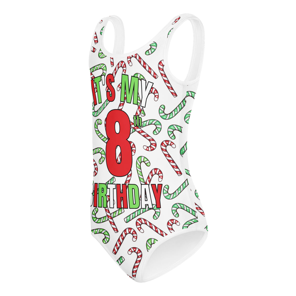 Girls Red & Green Candy Cane Custom Age It's My Birthday Christmas Leotard – Buttery-Soft, Quick-Dry 4-Way Stretch Comfort for Dance & Gymnastics