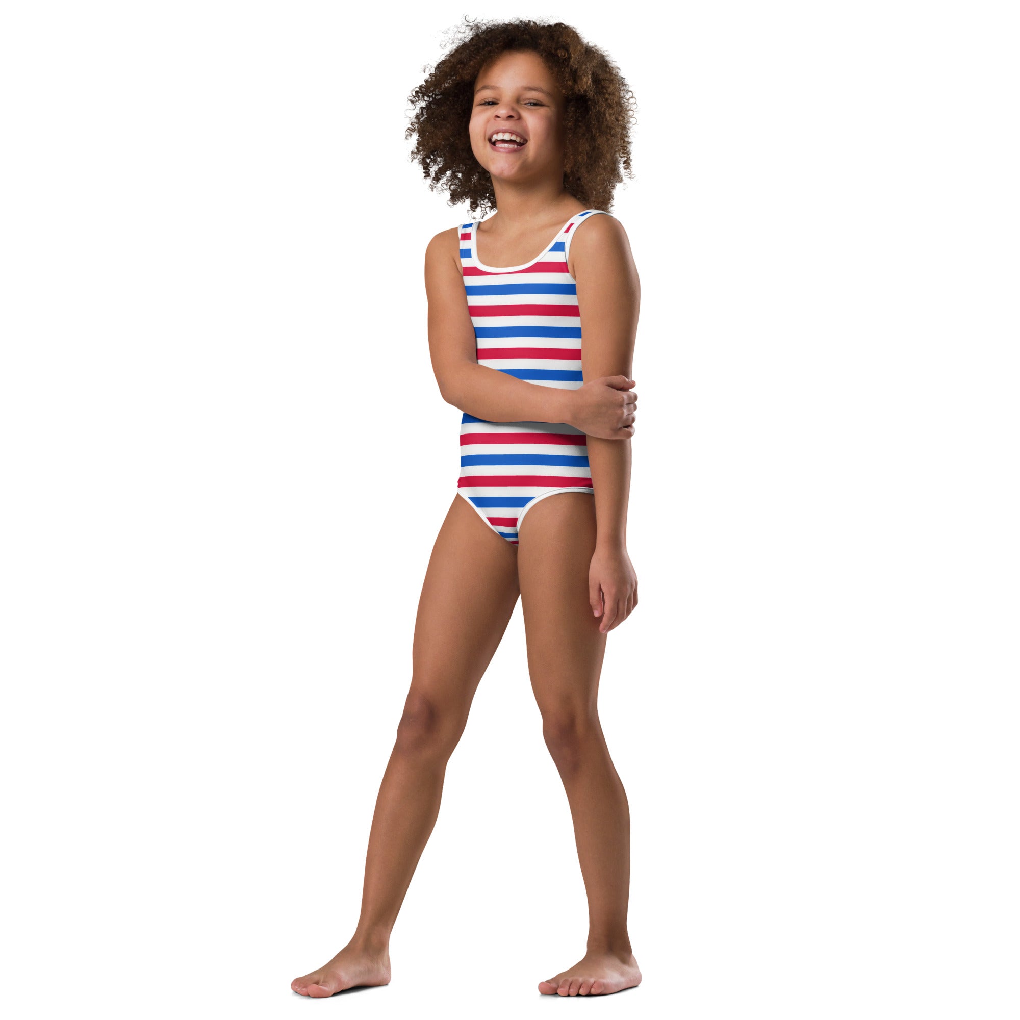 Girls Red White and Blue Striped Buttery Soft Leotard - Quick Drying For Dance and Gymnastics