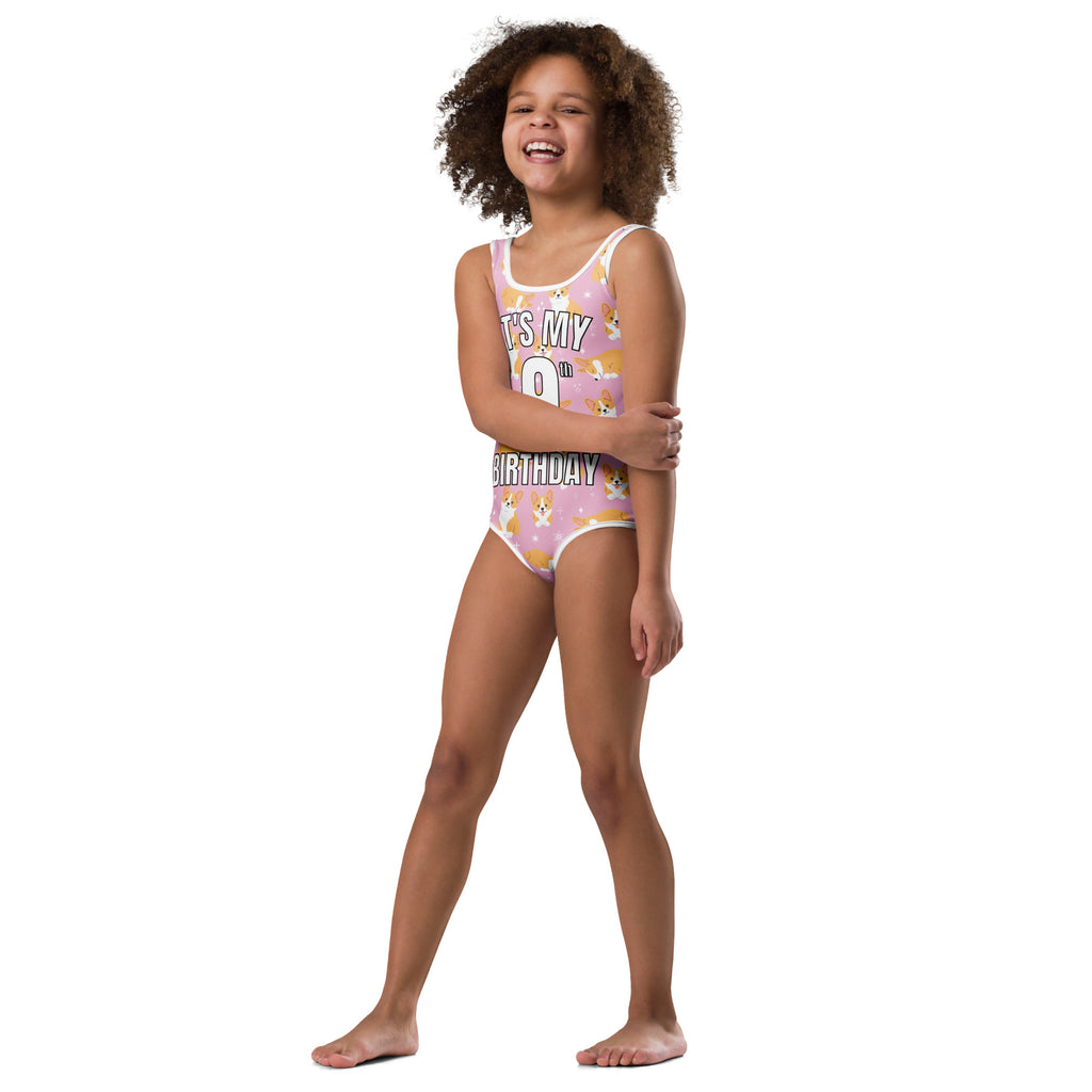 Girls Pink Corgi Dog Custom Age It's My Birthday Buttery Soft Leotard - Quick Drying For Dance and Gymnastics