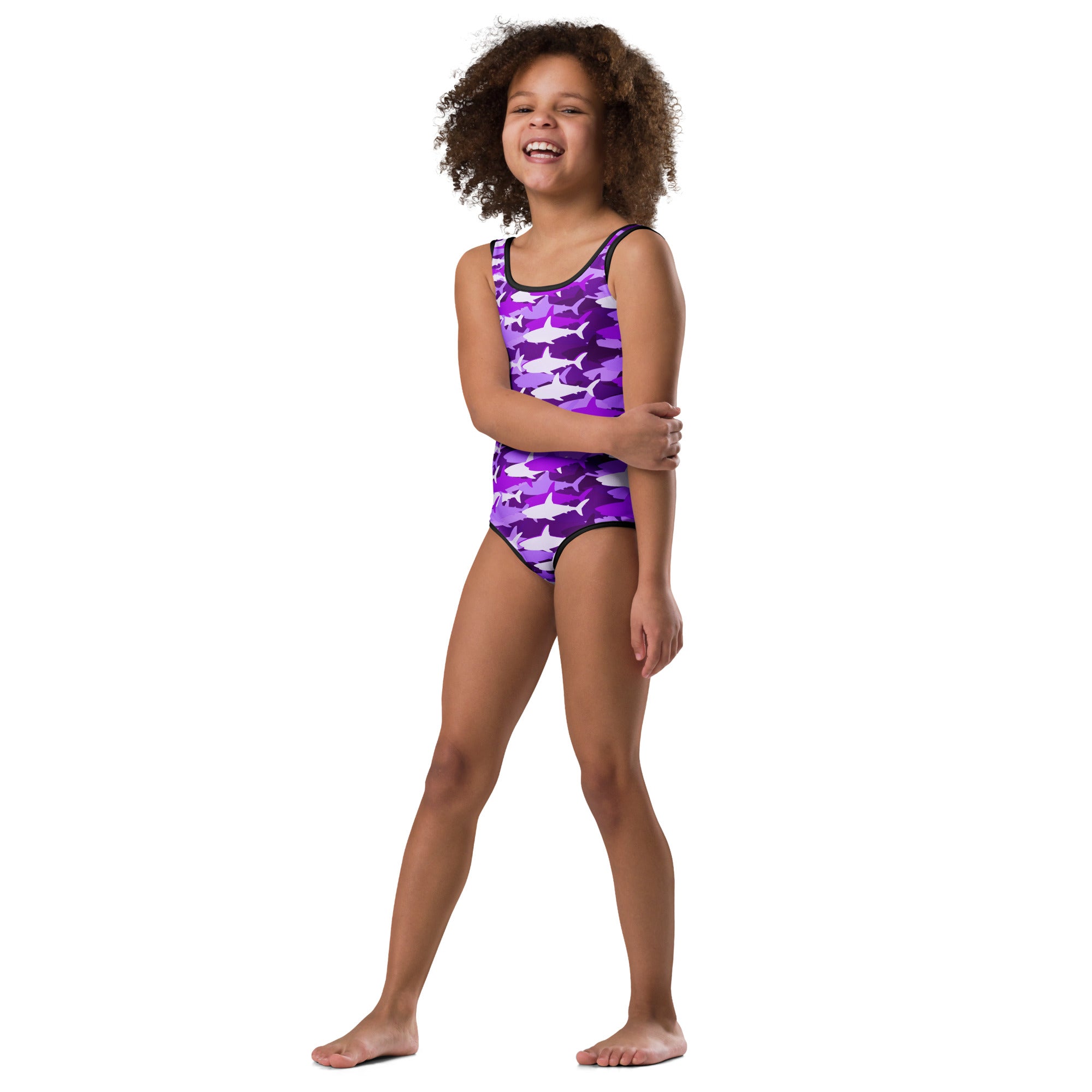 Girls Purple Shark Buttery Soft Leotard - Quick Drying For Dance and Gymnastics
