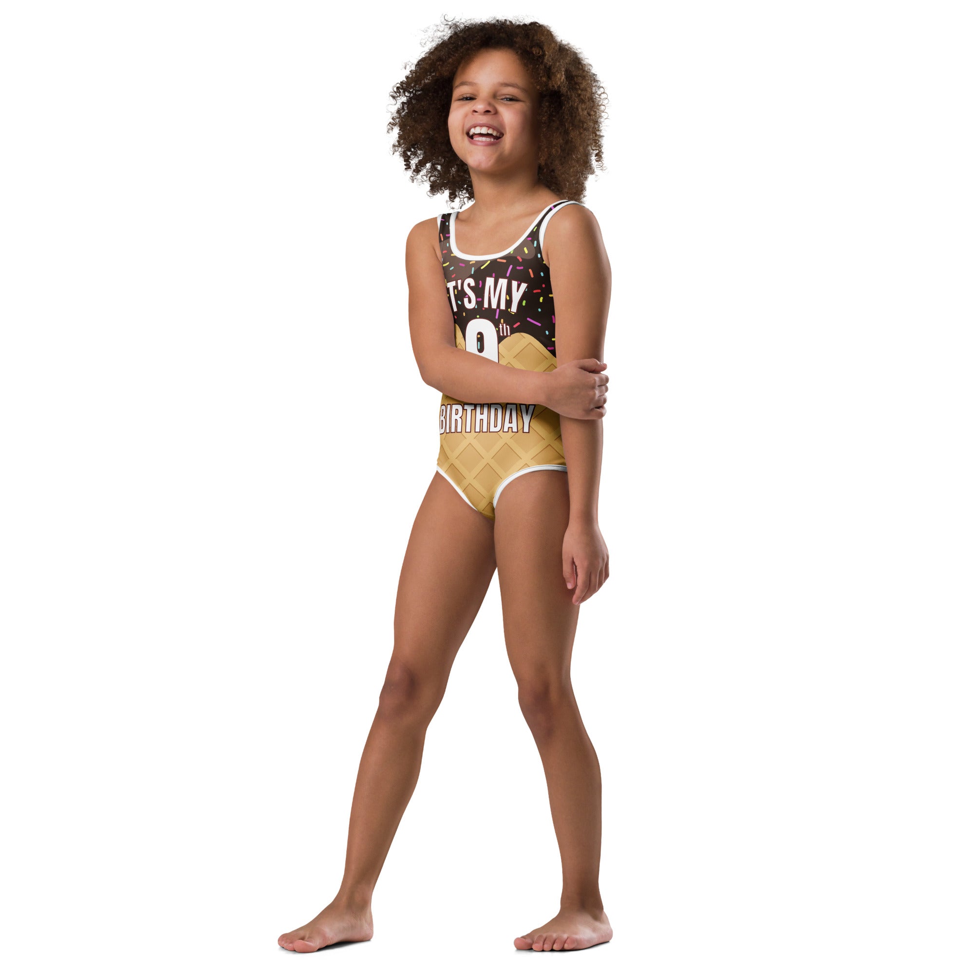 Girls Chocolate Ice Cream Cone Custom Age It's My Birthday Leotard - Quick Drying For Dance and Gymnastics