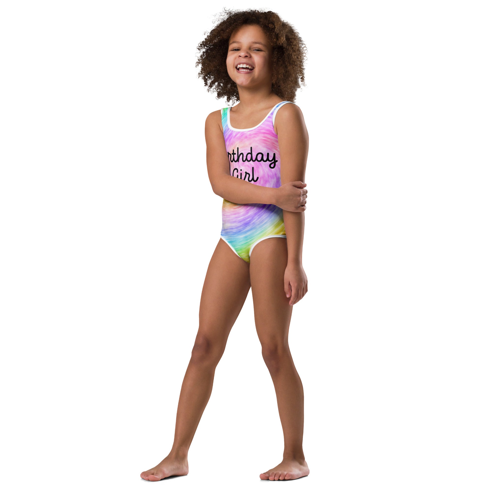 Girls Custom Age & Name Faux Rainbow Tie Dye Buttery Soft Leotard - Quick Drying For Dance and Gymnastics