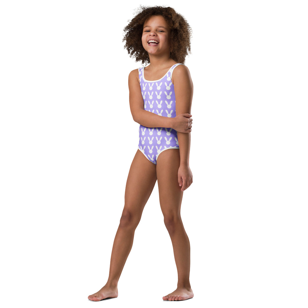 Girls purple bunny silhouette buttery soft leotard with thin straps in lavender quick drying for dance and gymnastics