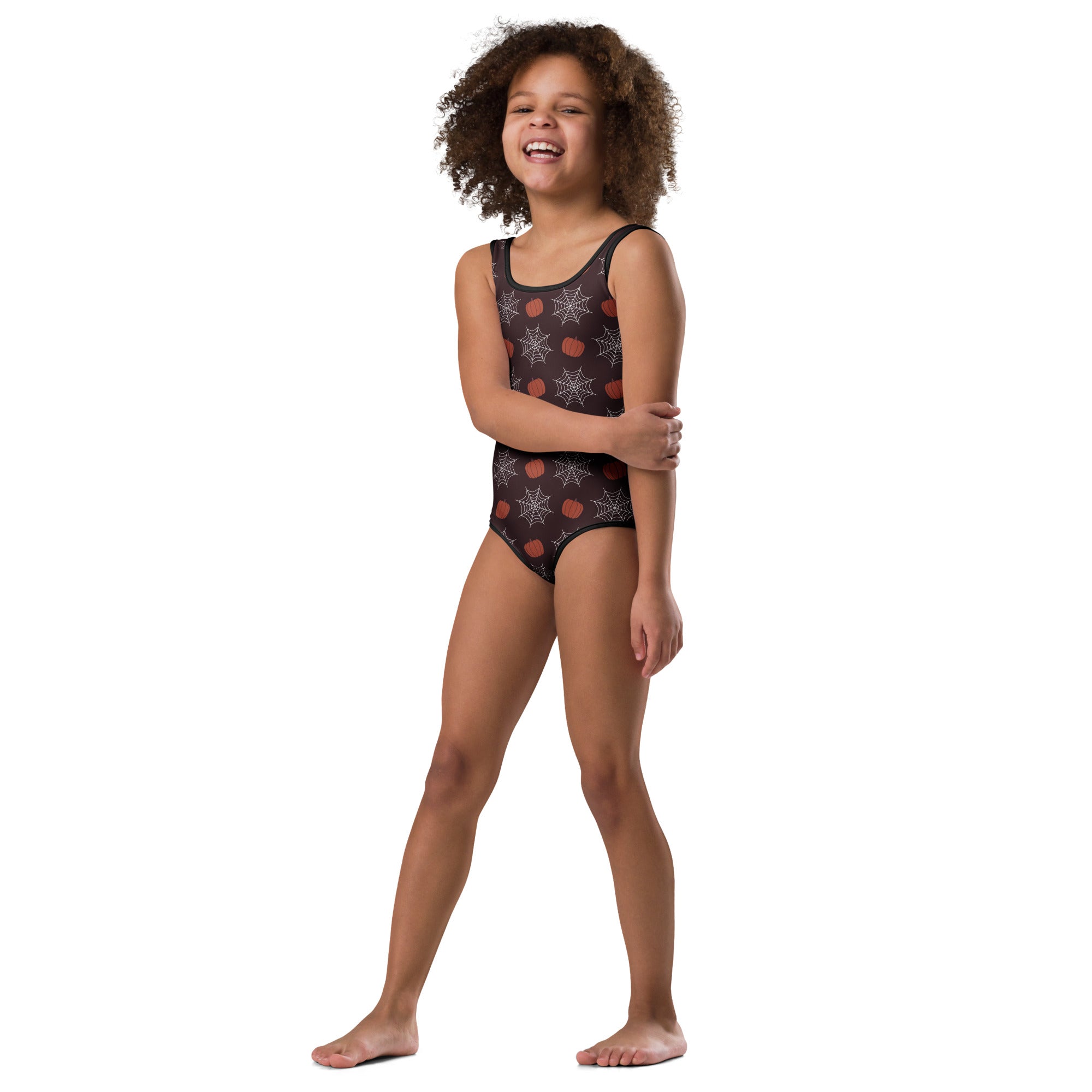 Girls Pumpkin Spider Web Halloween Leotard – Buttery-Soft, Quick-Dry 4-Way Stretch Comfort for Dance & Gymnastics