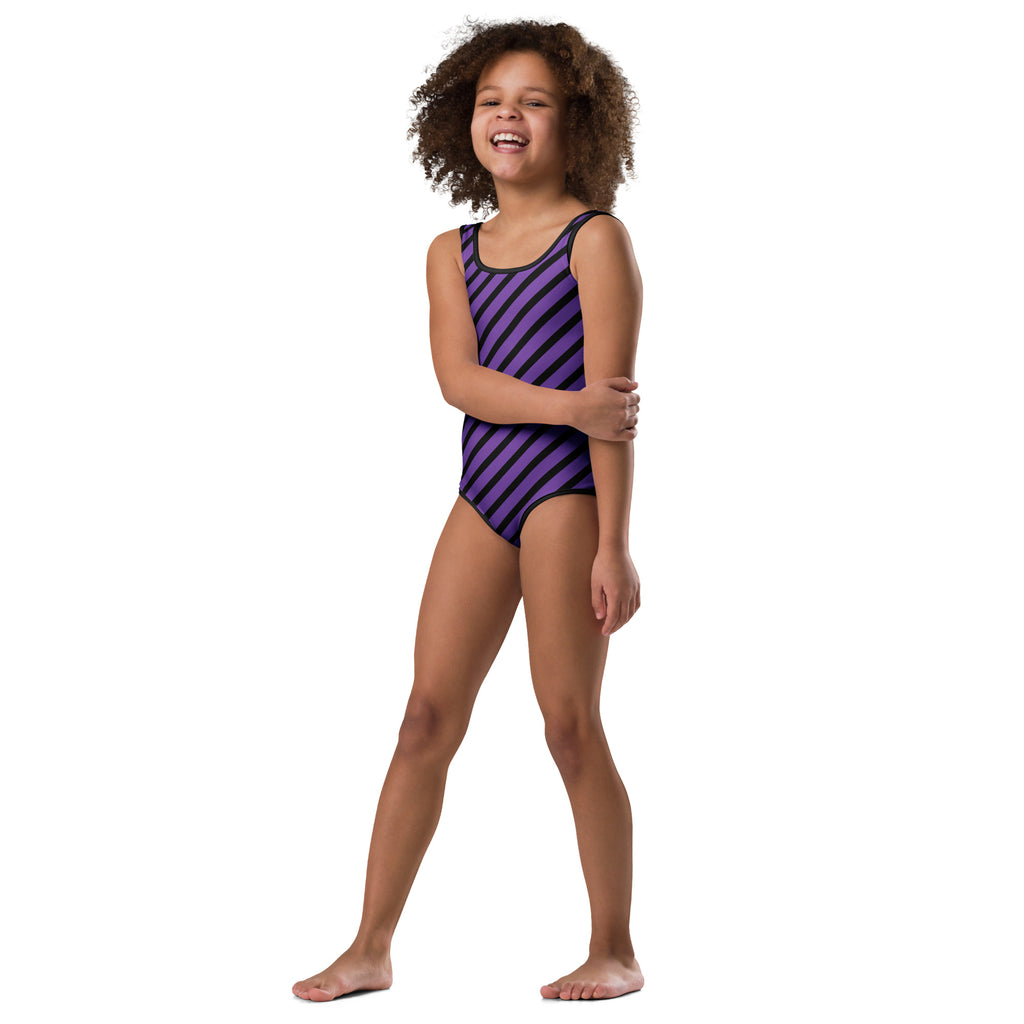 Girls Purple Striped Halloween Leotard – Buttery-Soft, Quick-Dry 4-Way Stretch Comfort for Dance & Gymnastics