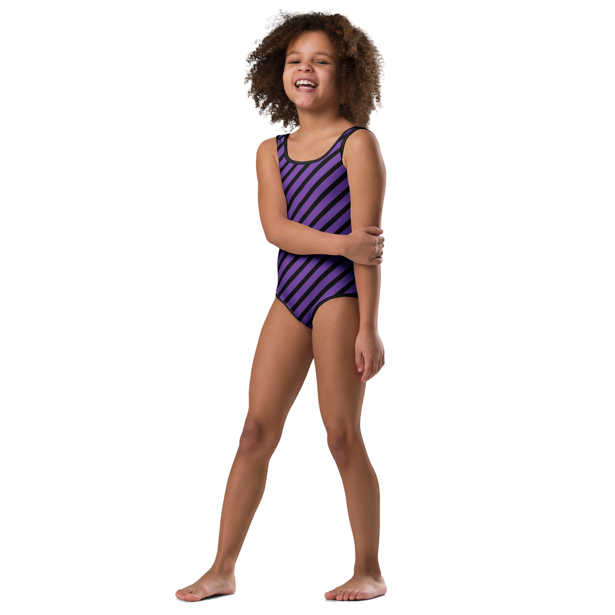 Girls Purple Striped Halloween Leotard – Buttery-Soft, Quick-Dry 4-Way Stretch Comfort for Dance & Gymnastics