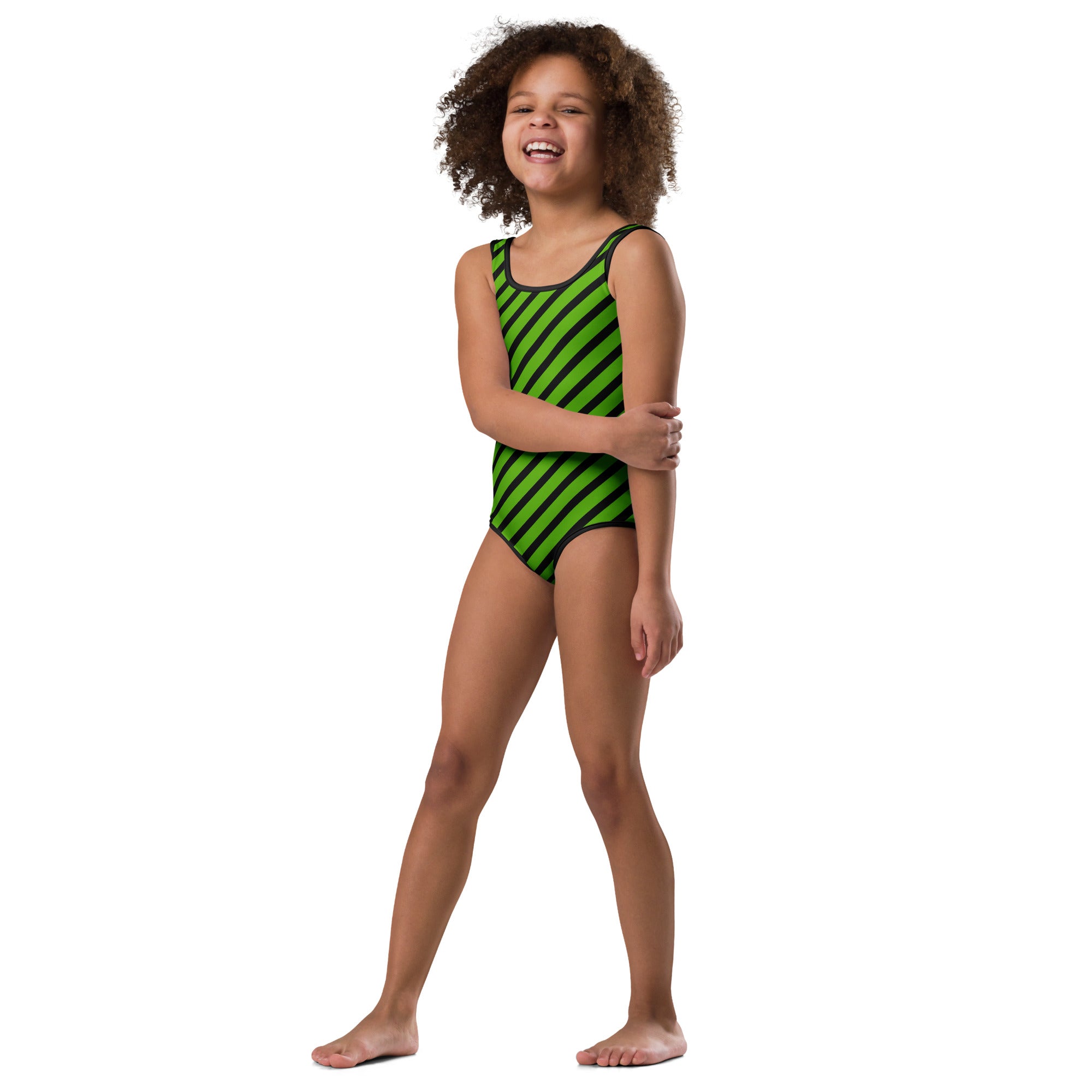 Girls Green Striped Halloween Leotard – Buttery-Soft, Quick-Dry 4-Way Stretch Comfort for Dance & Gymnastics