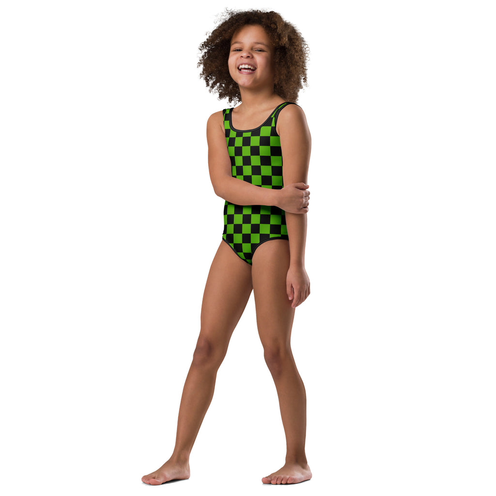 Girls Green Checkered Halloween Leotard – Buttery-Soft, Quick-Dry 4-Way Stretch Comfort for Dance & Gymnastics