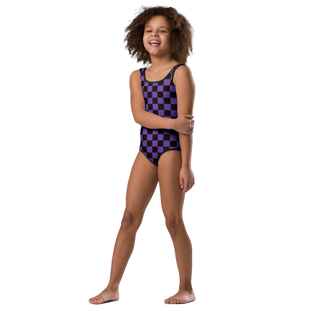 Girls Purple Checkered Halloween Leotard – Buttery-Soft, Quick-Dry 4-Way Stretch Comfort for Dance & Gymnastics