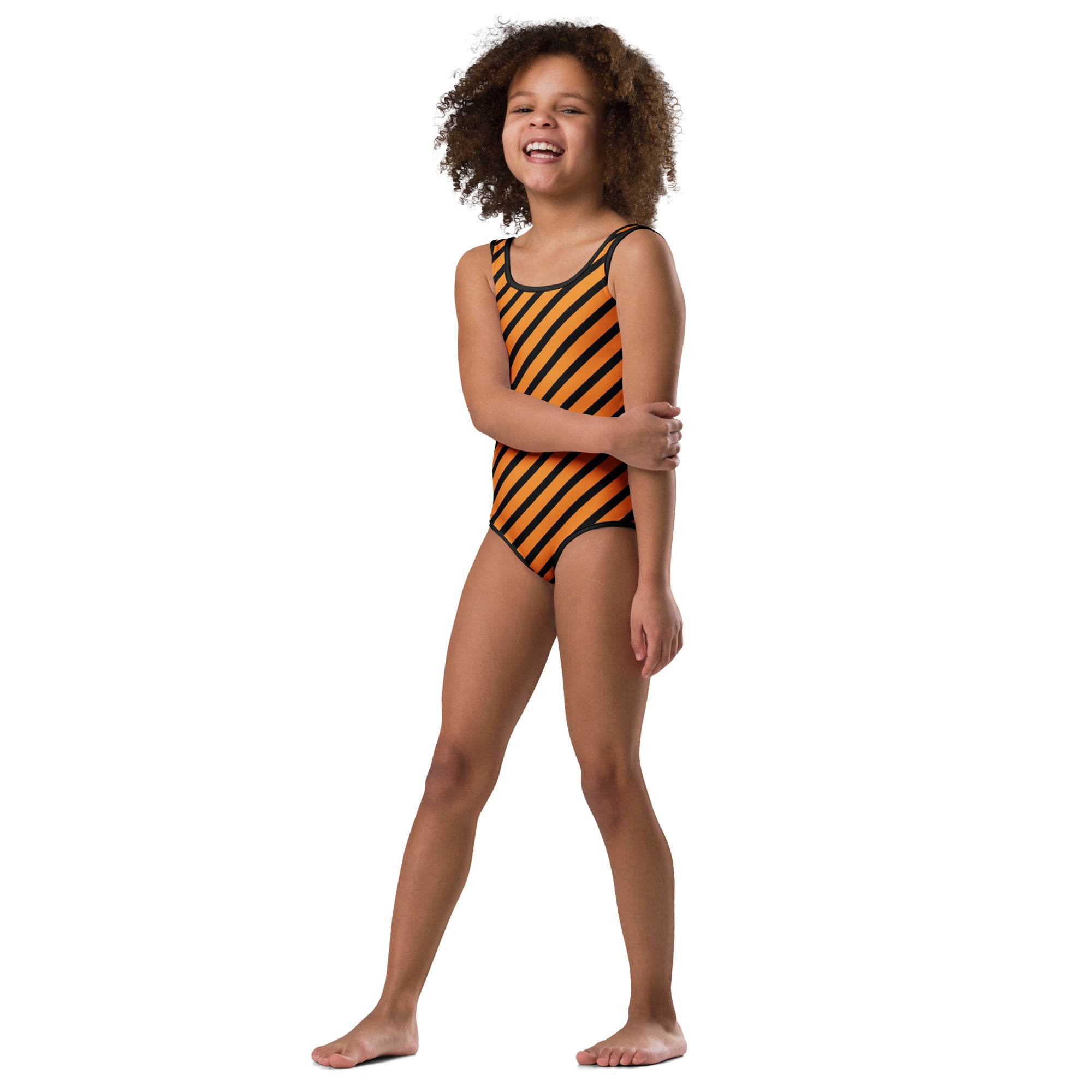 Girls Orange Striped Halloween Leotard – Buttery-Soft, Quick-Dry 4-Way Stretch Comfort for Dance & Gymnastics