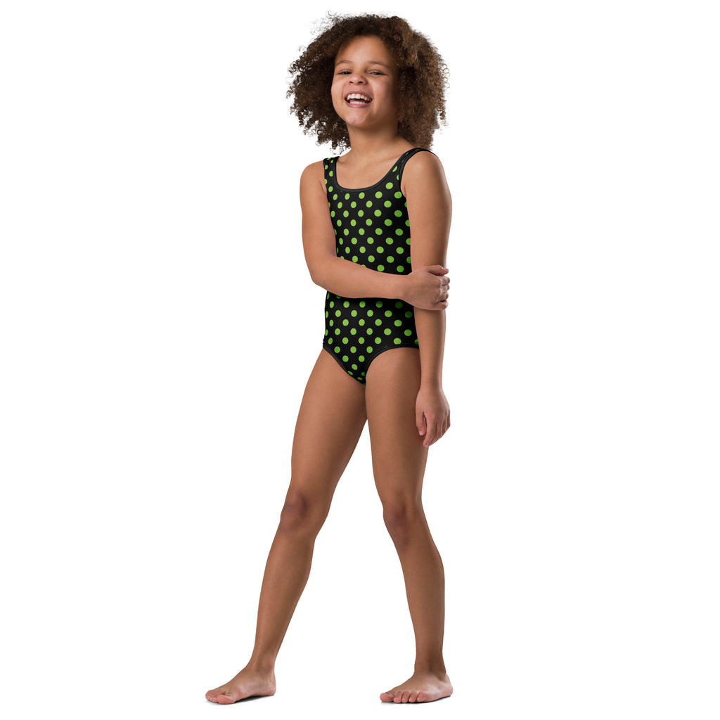 Girls Lime Green Polka Dot Halloween Leotard – Buttery-Soft, Quick-Dry 4-Way Stretch Comfort for Dance & Gymnastics