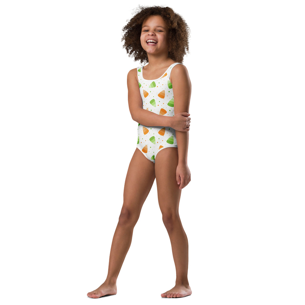 Girls Orange & Green Candy Corn Halloween Leotard – Buttery-Soft, Quick-Dry 4-Way Stretch Comfort for Dance & Gymnastics