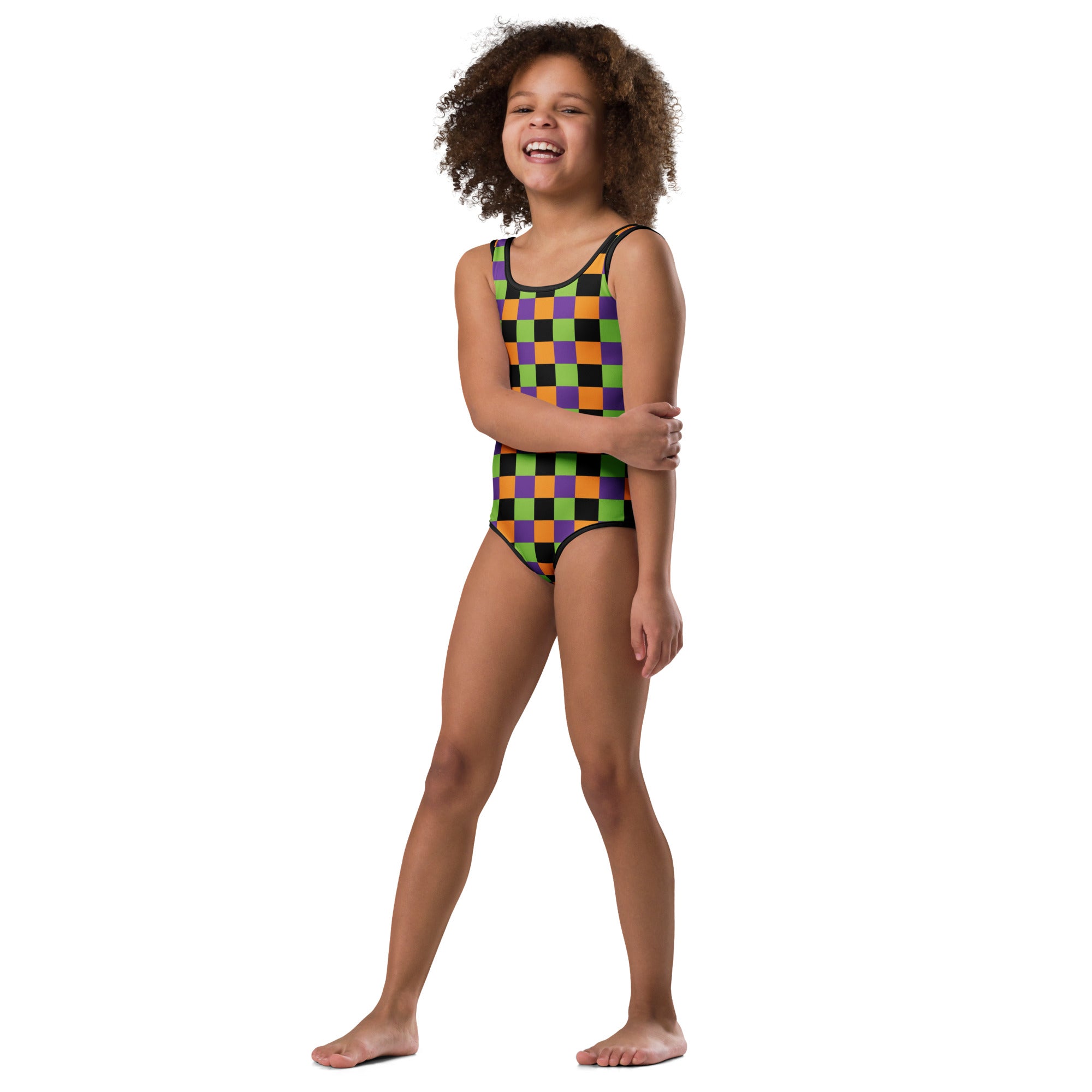 Girls Halloween Checkered Leotard – Buttery-Soft, Quick-Dry 4-Way Stretch Comfort for Dance & Gymnastics