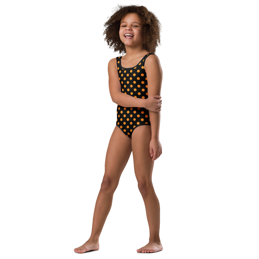Girls Orange Polka Dot Halloween Leotard – Buttery-Soft, Quick-Dry 4-Way Stretch Comfort for Dance & Gymnastics