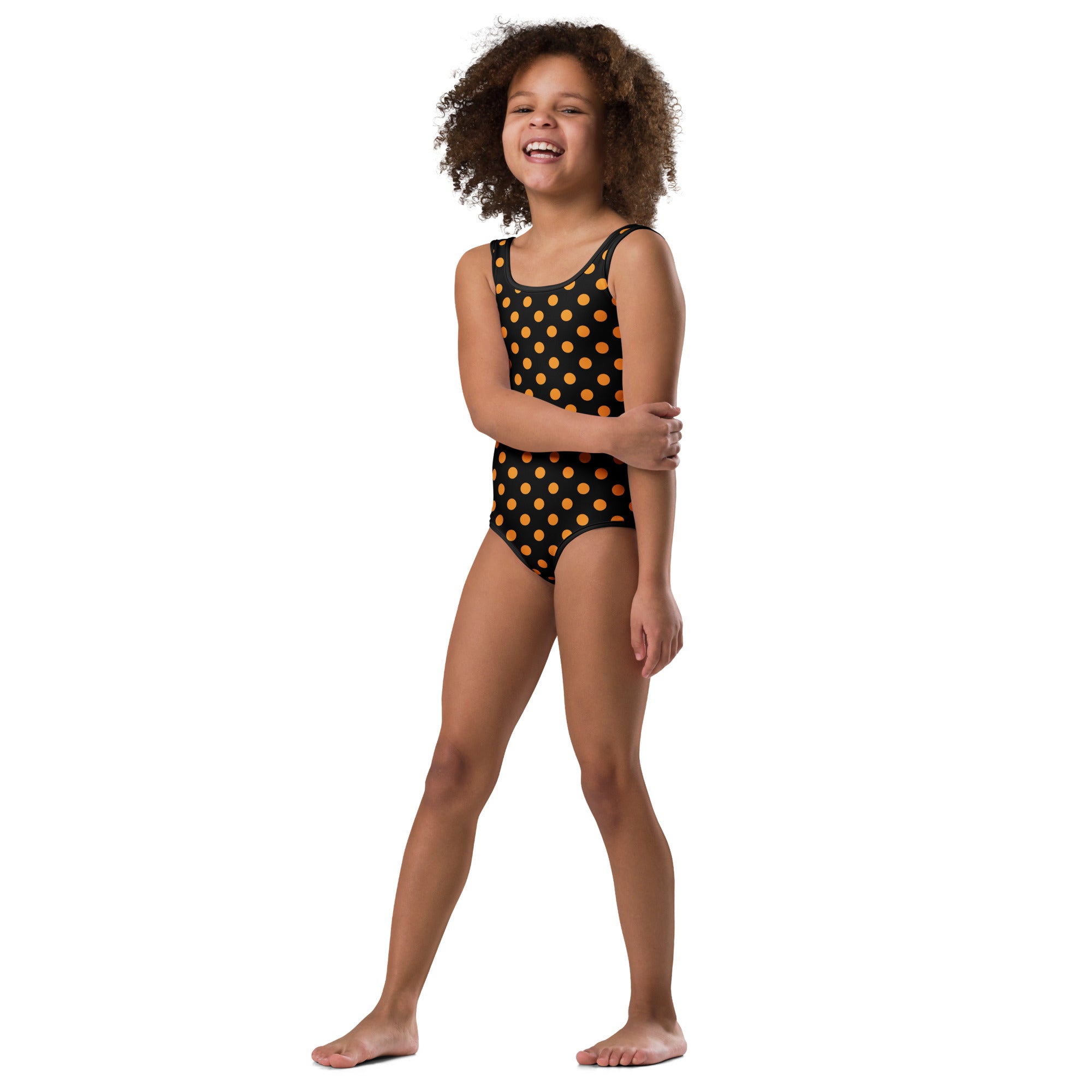 Girls Orange Polka Dot Halloween Leotard – Buttery-Soft, Quick-Dry 4-Way Stretch Comfort for Dance & Gymnastics