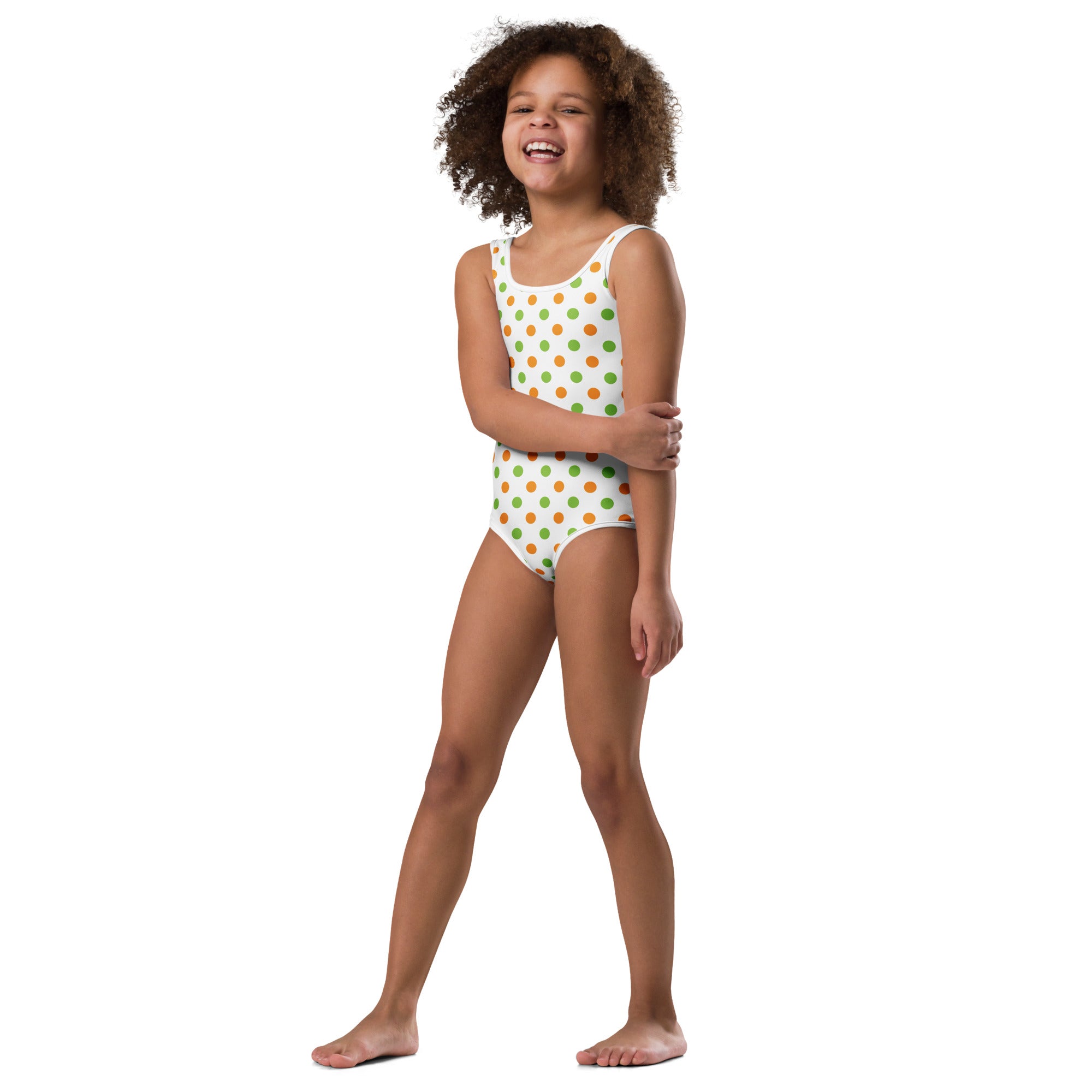 Girls Orange & Green Polka Dot Halloween Leotard – Buttery-Soft, Quick-Dry 4-Way Stretch Comfort for Dance & Gymnastics